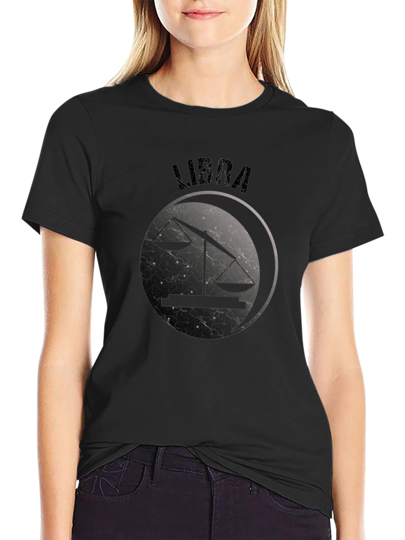 Camiseta Libra Signo Zodiacal Negro Diseño Único