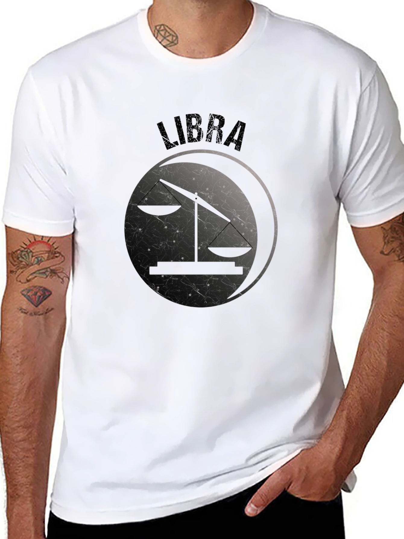 Camiseta Libra Signo Zodiacal Negro Diseño Único