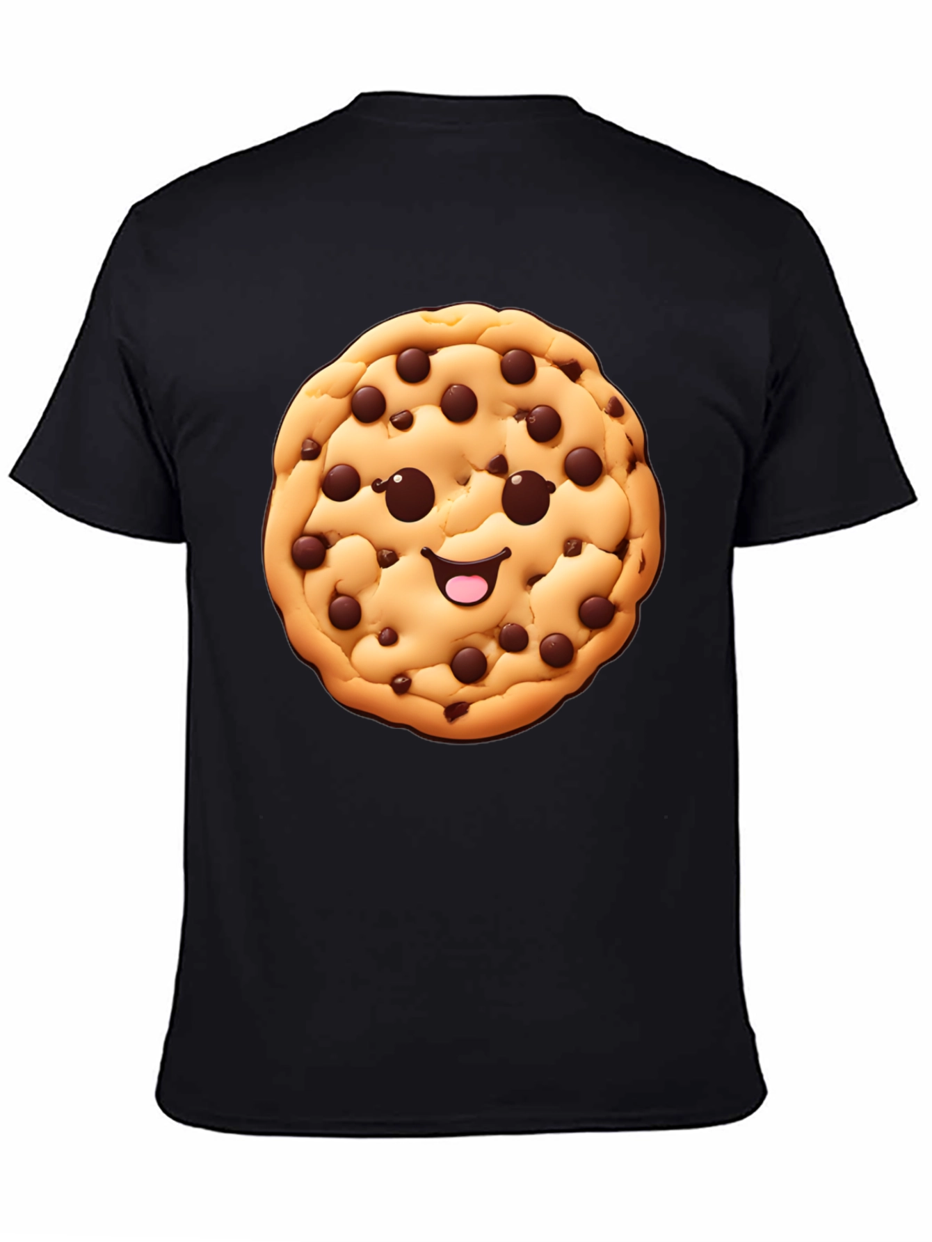 Camiseta Negra con Diseño de Galleta Sonriente