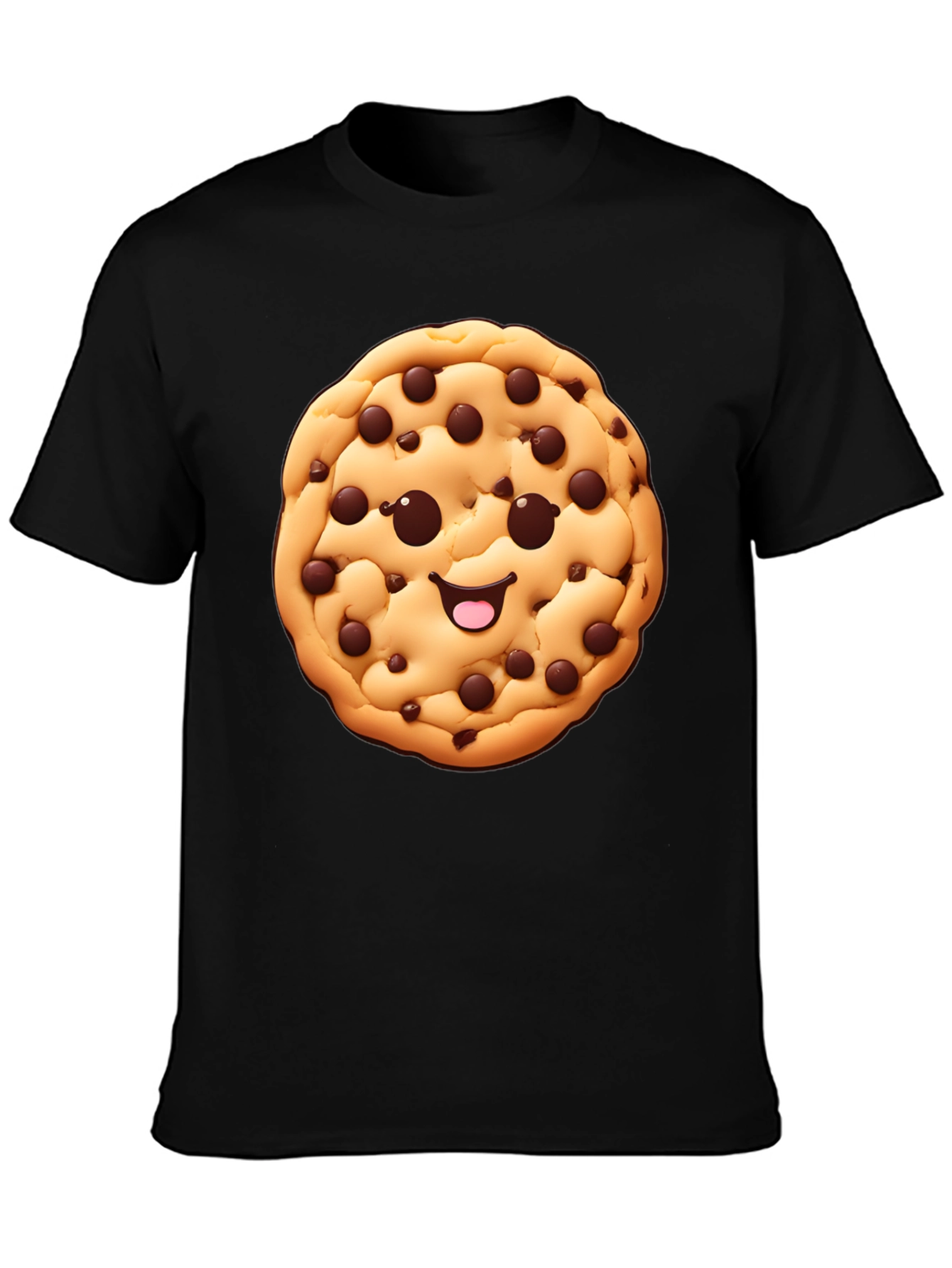 Camiseta Negra con Diseño de Galleta Sonriente