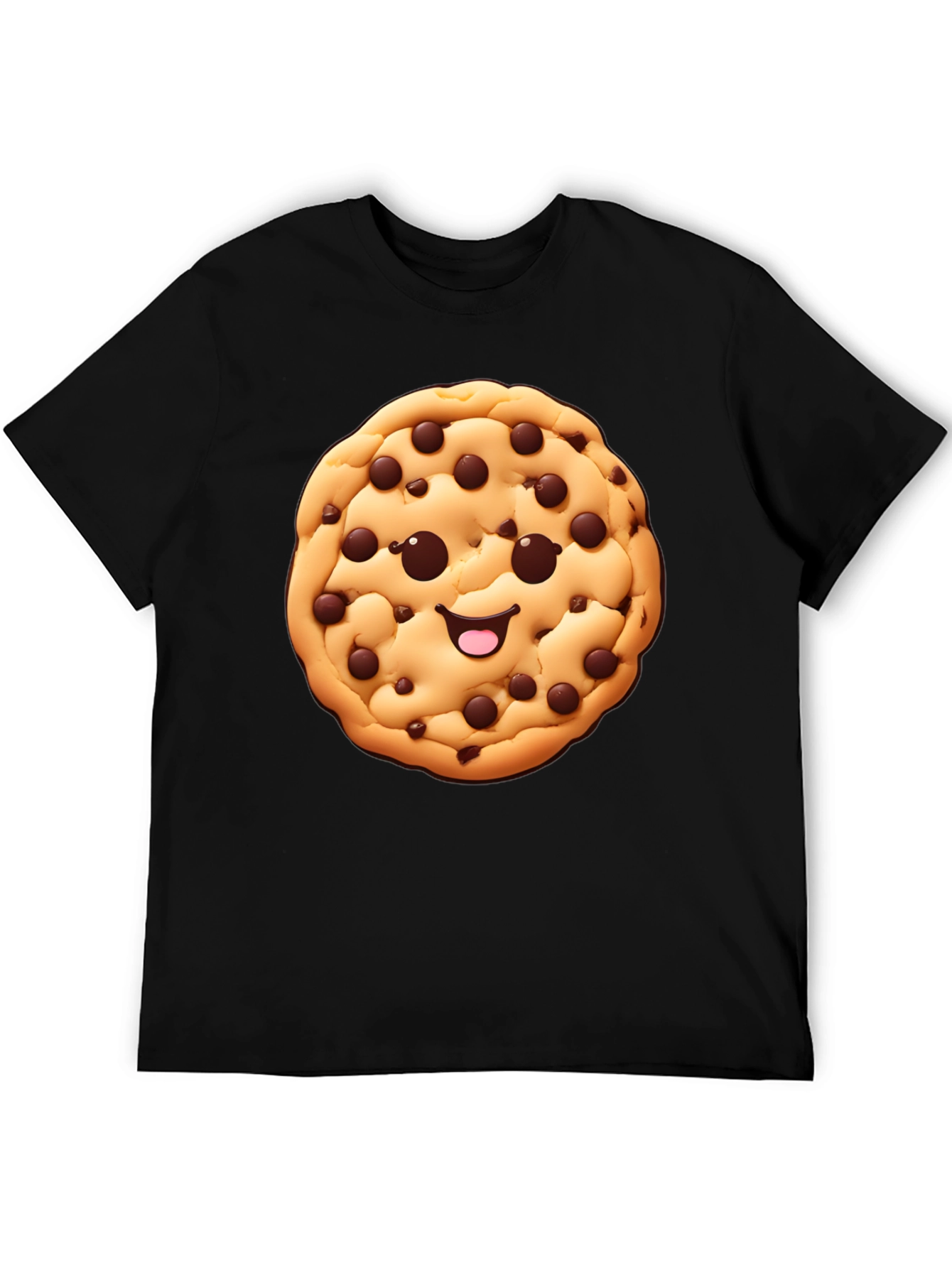 Camiseta Negra con Diseño de Galleta Sonriente