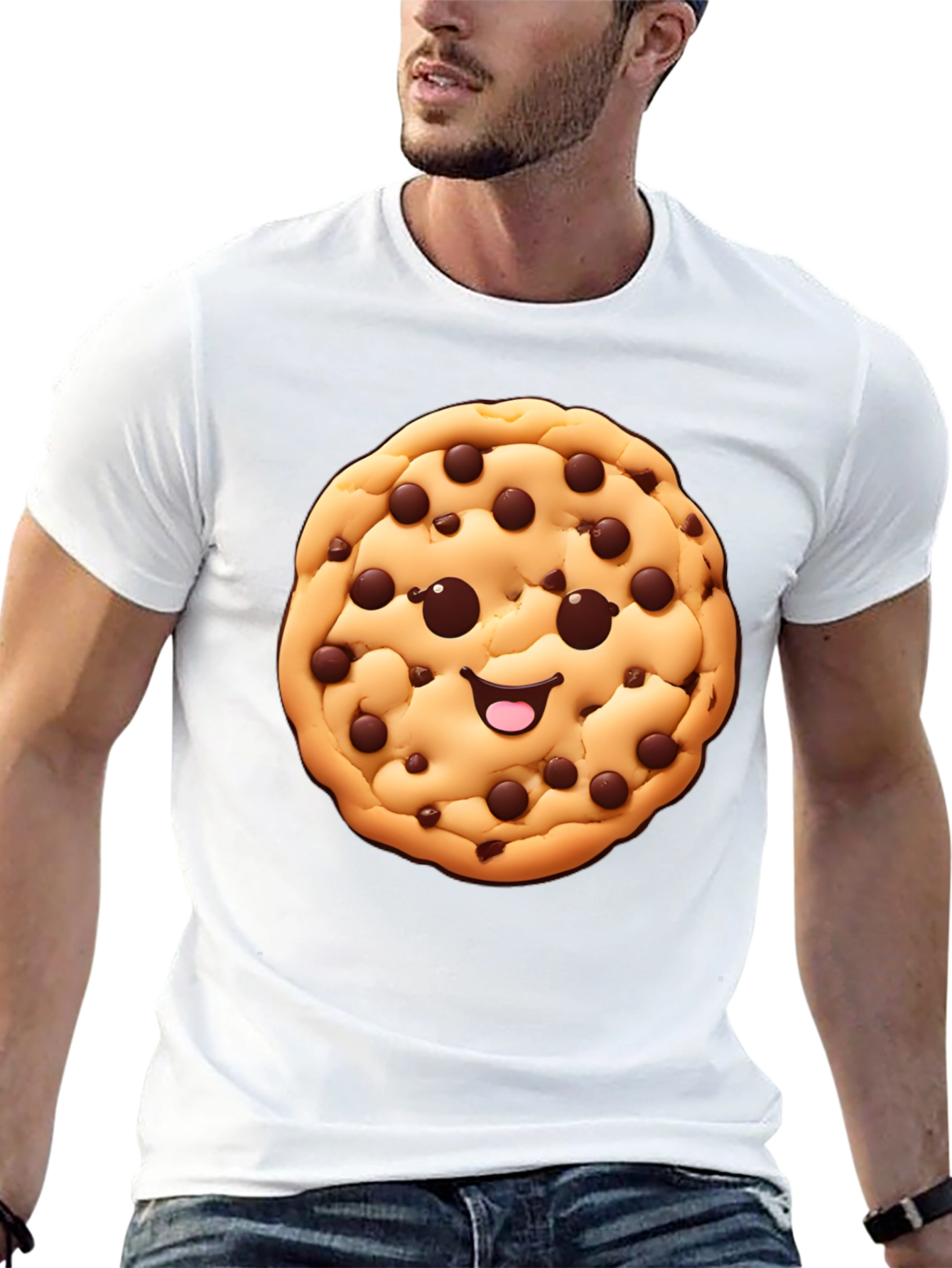 Camiseta Negra con Diseño de Galleta Sonriente