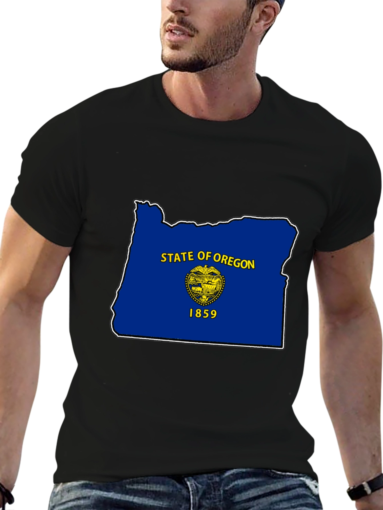 Camiseta Negra Oregon Flag