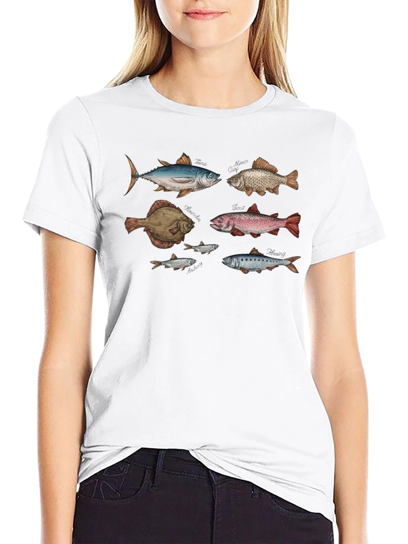 Camiseta Negra con Diseño de Peces