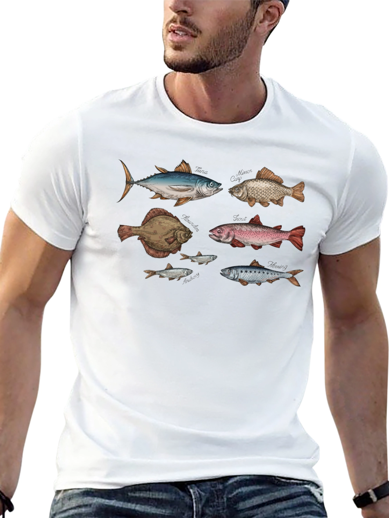 Camiseta Negra con Diseño de Peces