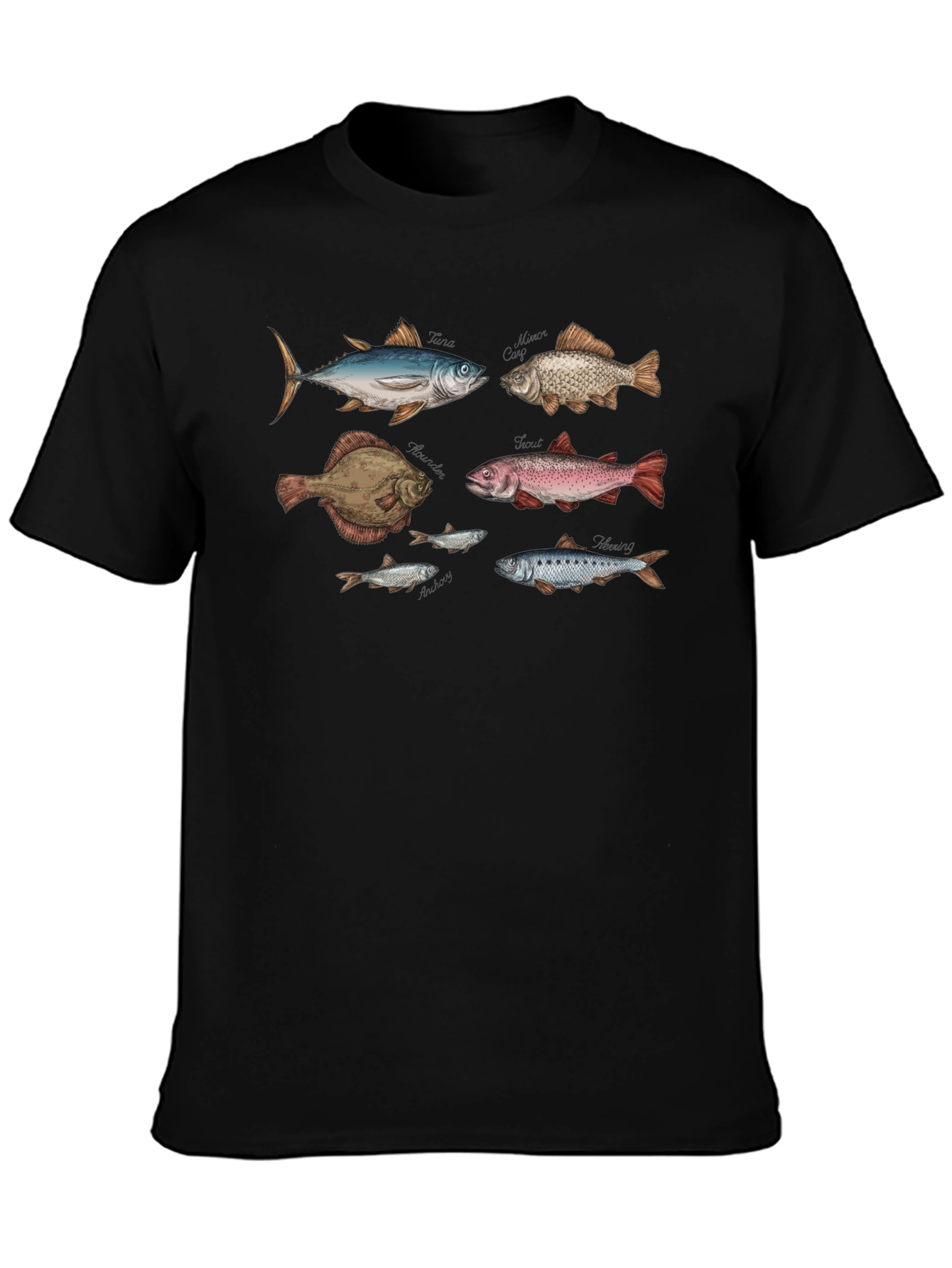 Camiseta Negra con Diseño de Peces