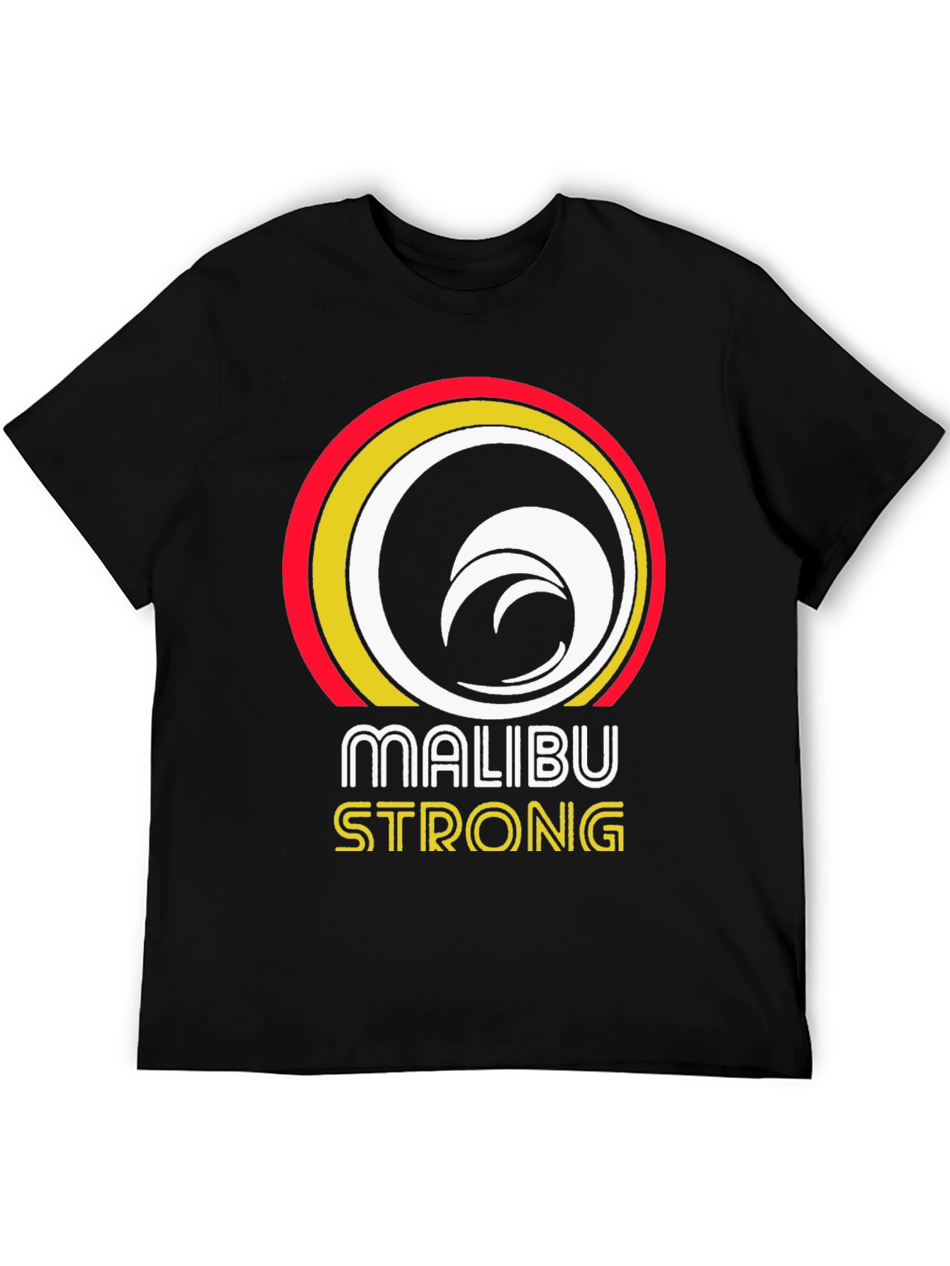 Camiseta Negra Malibu Strong con Diseño de Ola