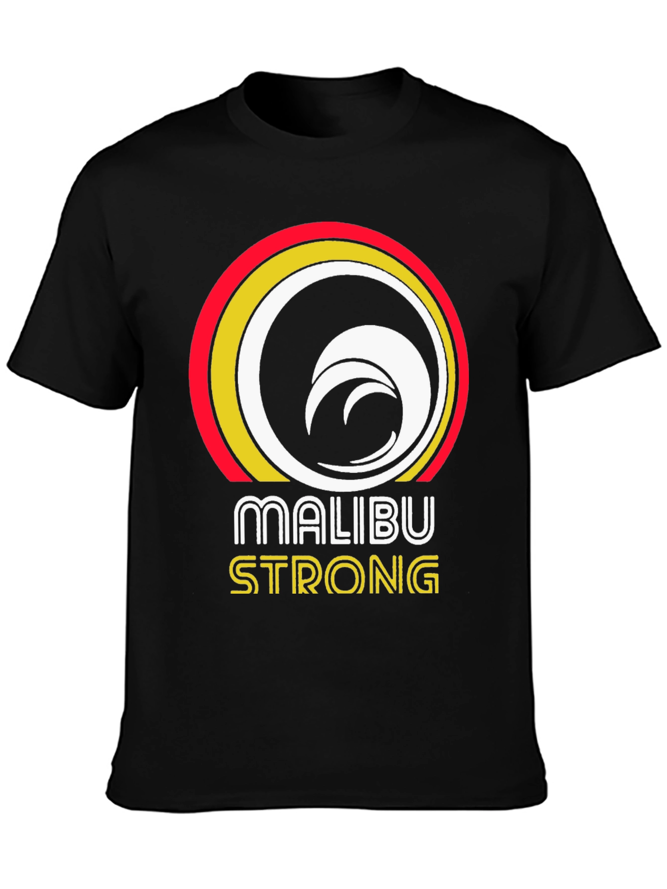Camiseta Negra Malibu Strong con Diseño de Ola