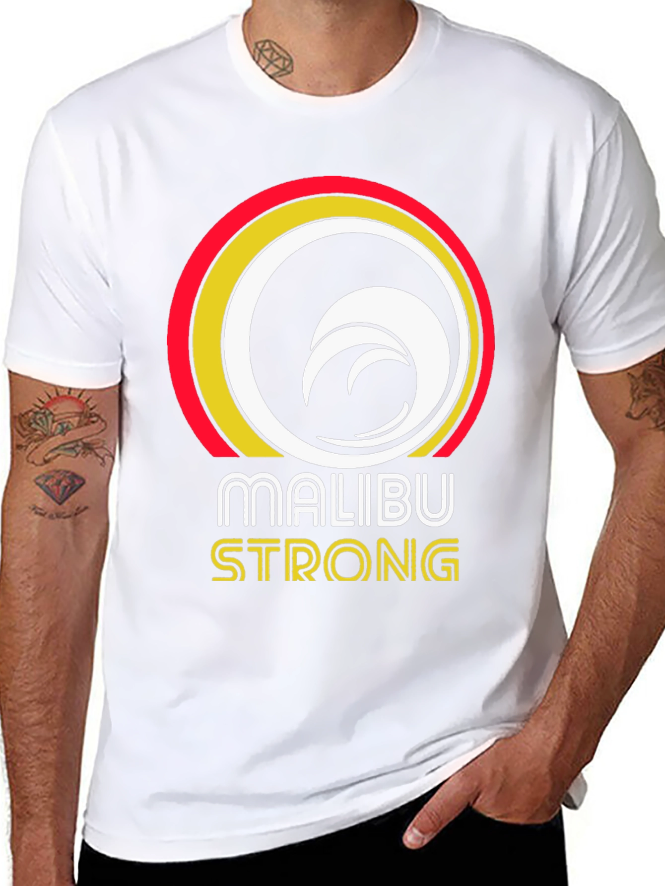 Camiseta Negra Malibu Strong con Diseño de Ola