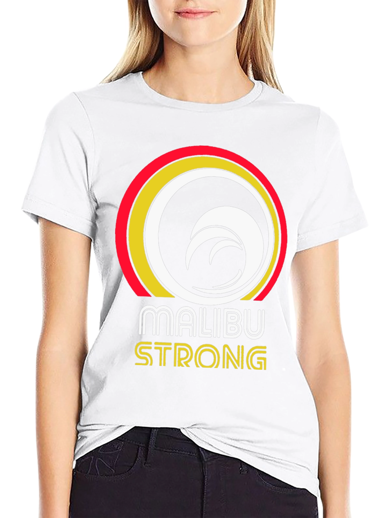 Camiseta Negra Malibu Strong con Diseño de Ola