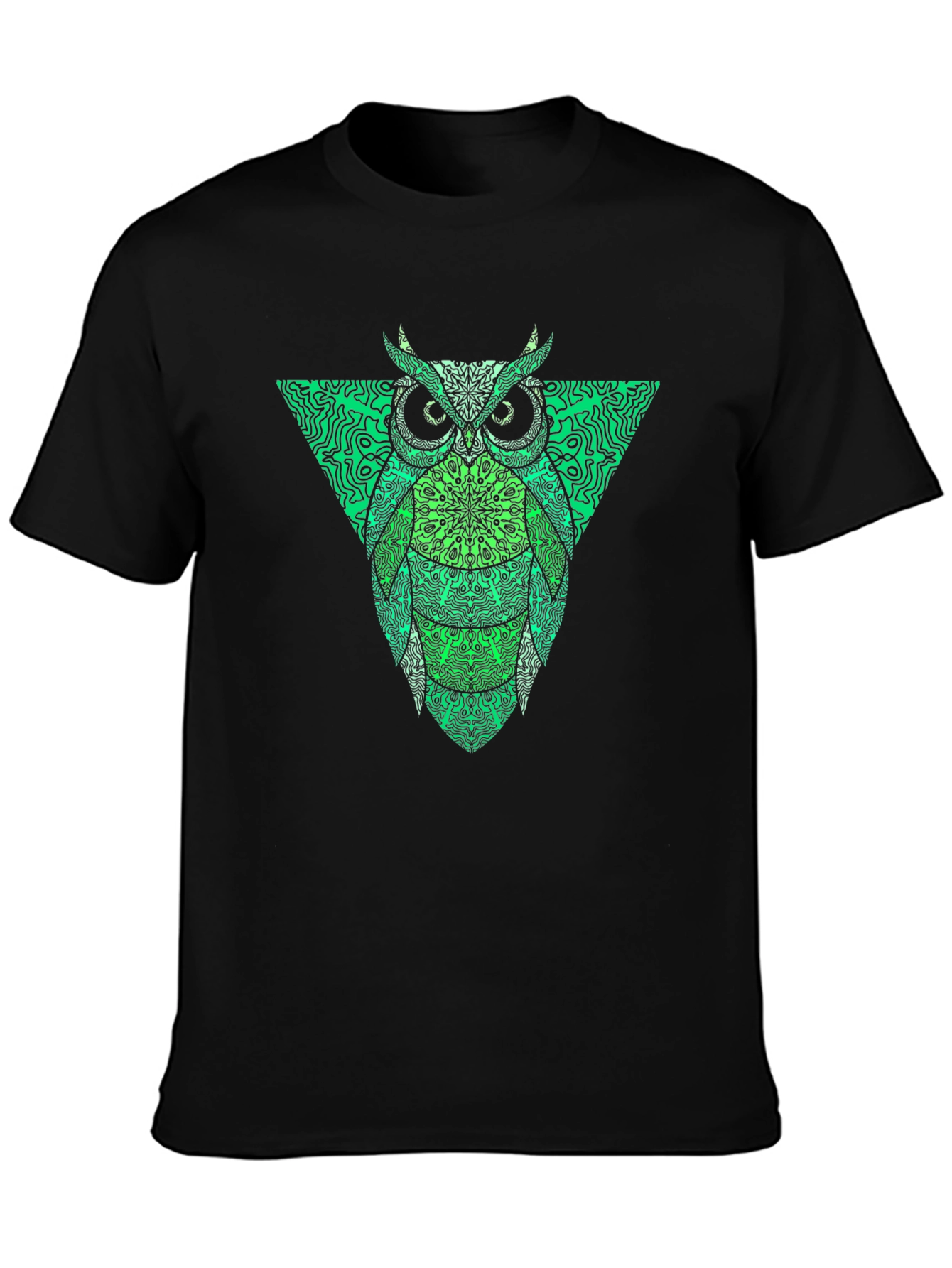 Camiseta Hombre Negra con Búho Triángulo Verde