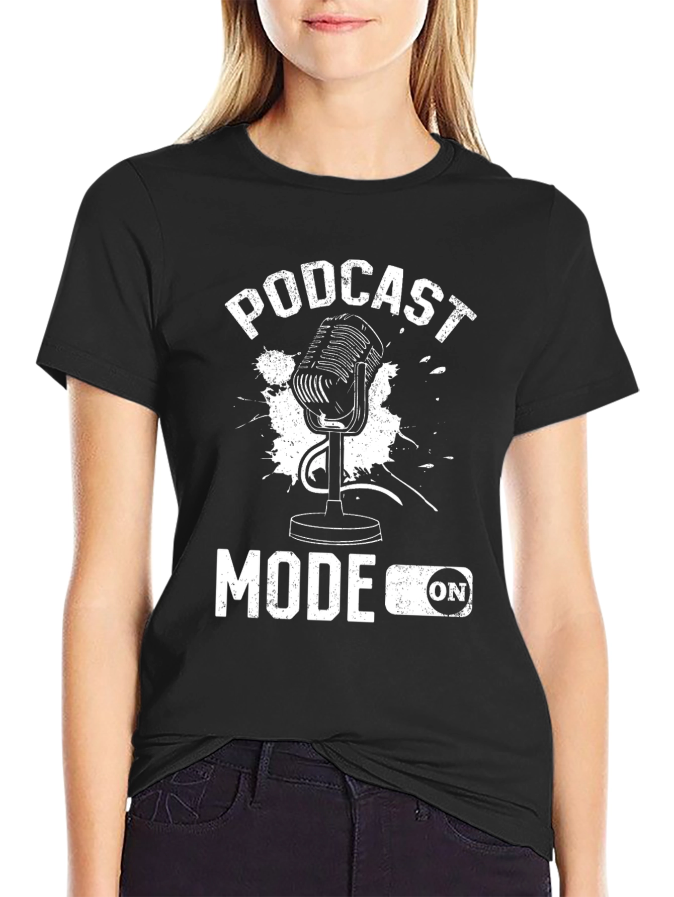Camiseta Negra Podcast Mode ON para Aficionados