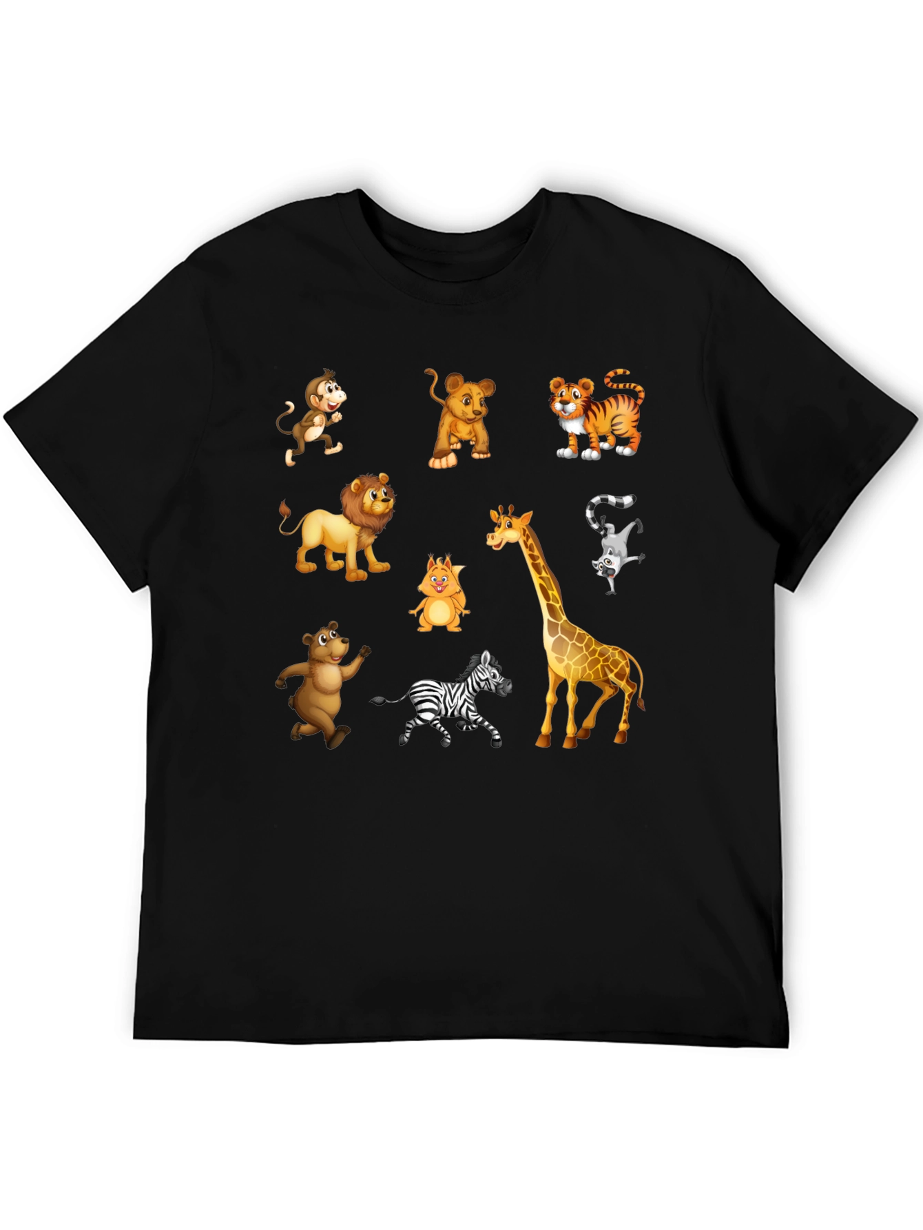 Camiseta Negra con Dibujos de Animales de la Selva