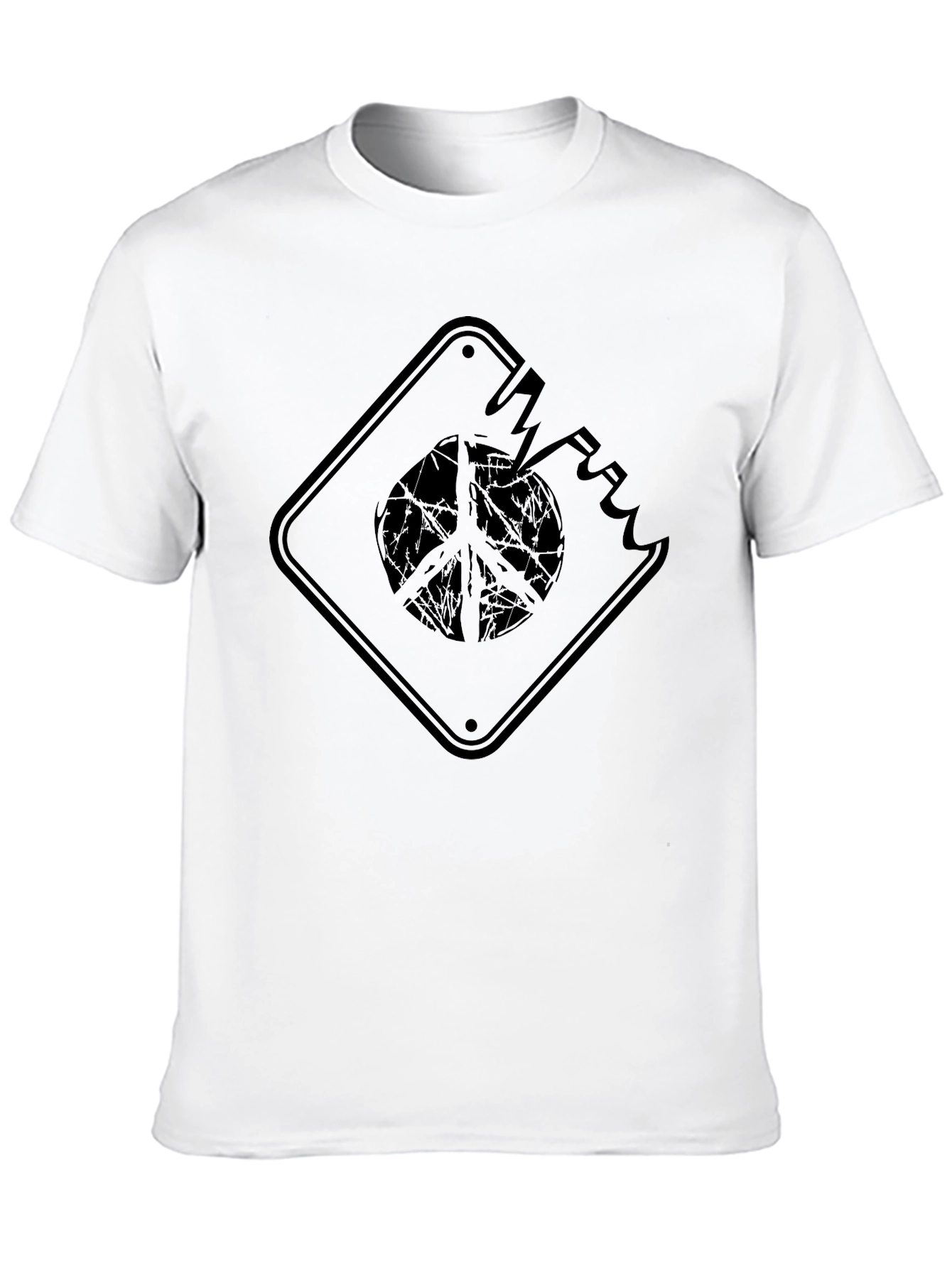 Camiseta Negra con Diseño de Paz Rota