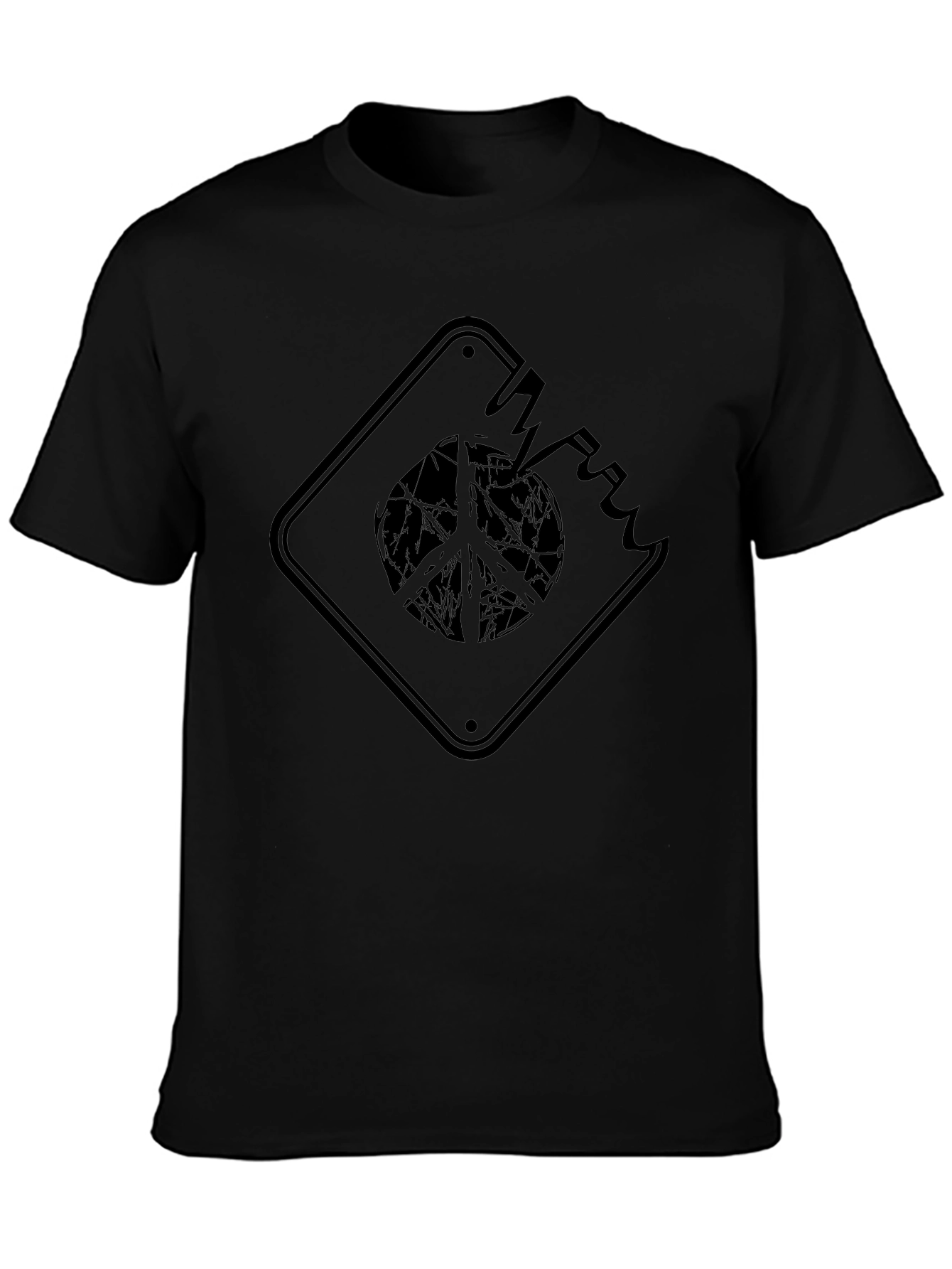 Camiseta Negra con Diseño de Paz Rota