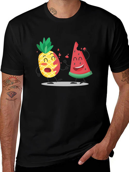 Camiseta Negra con Diseño de Piña y Sandía Enamoradas