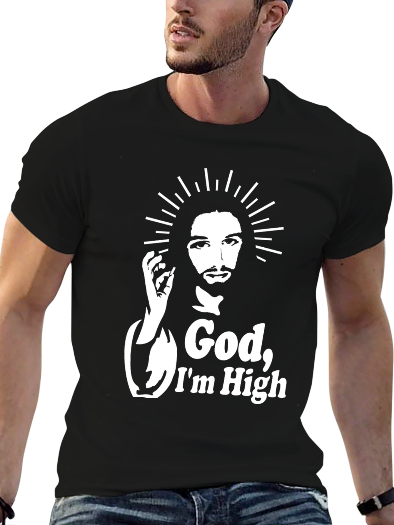 Camiseta Negra God Im High Original