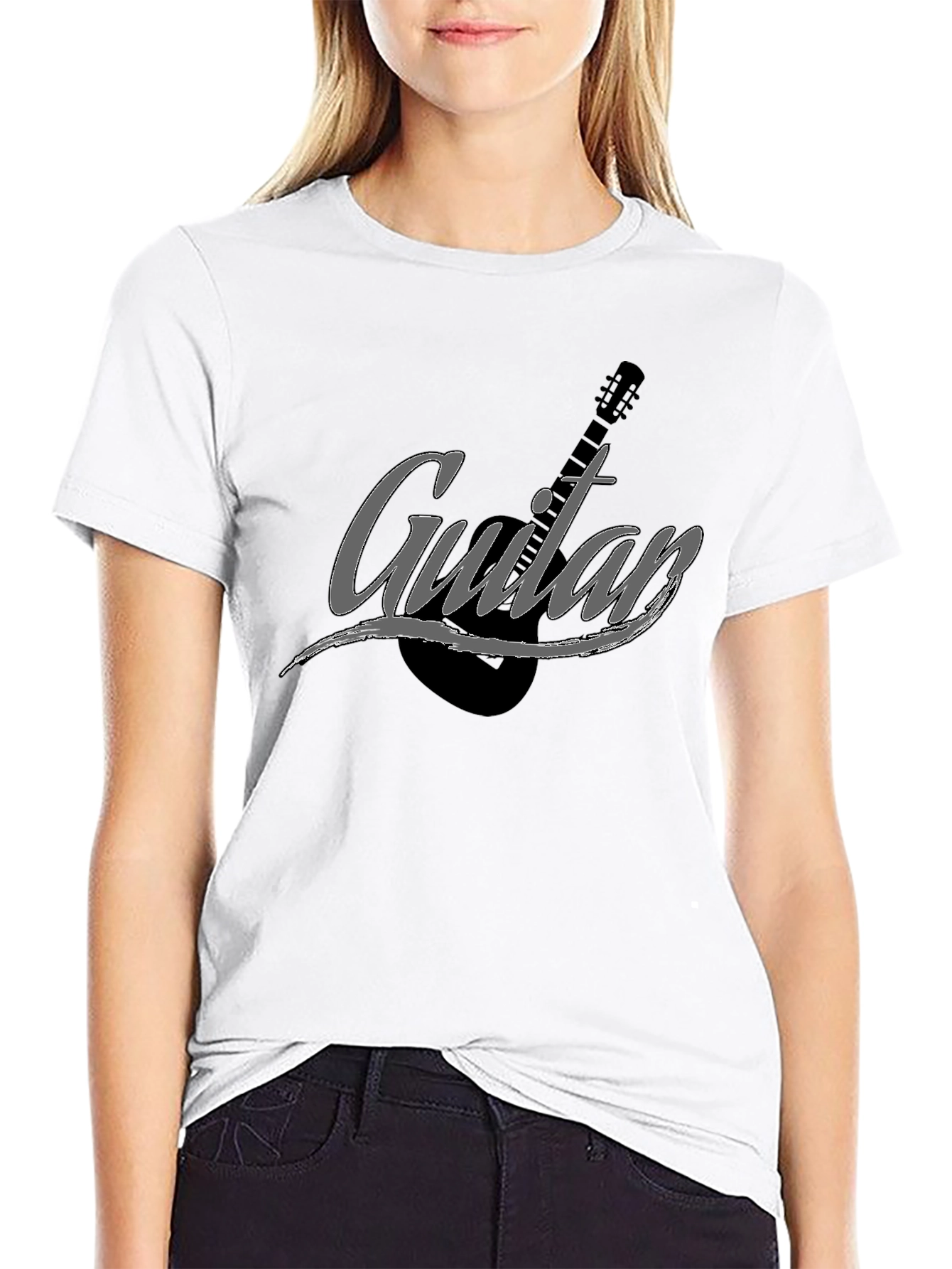 Camiseta Negra Hombre Guitar Estilo Casual