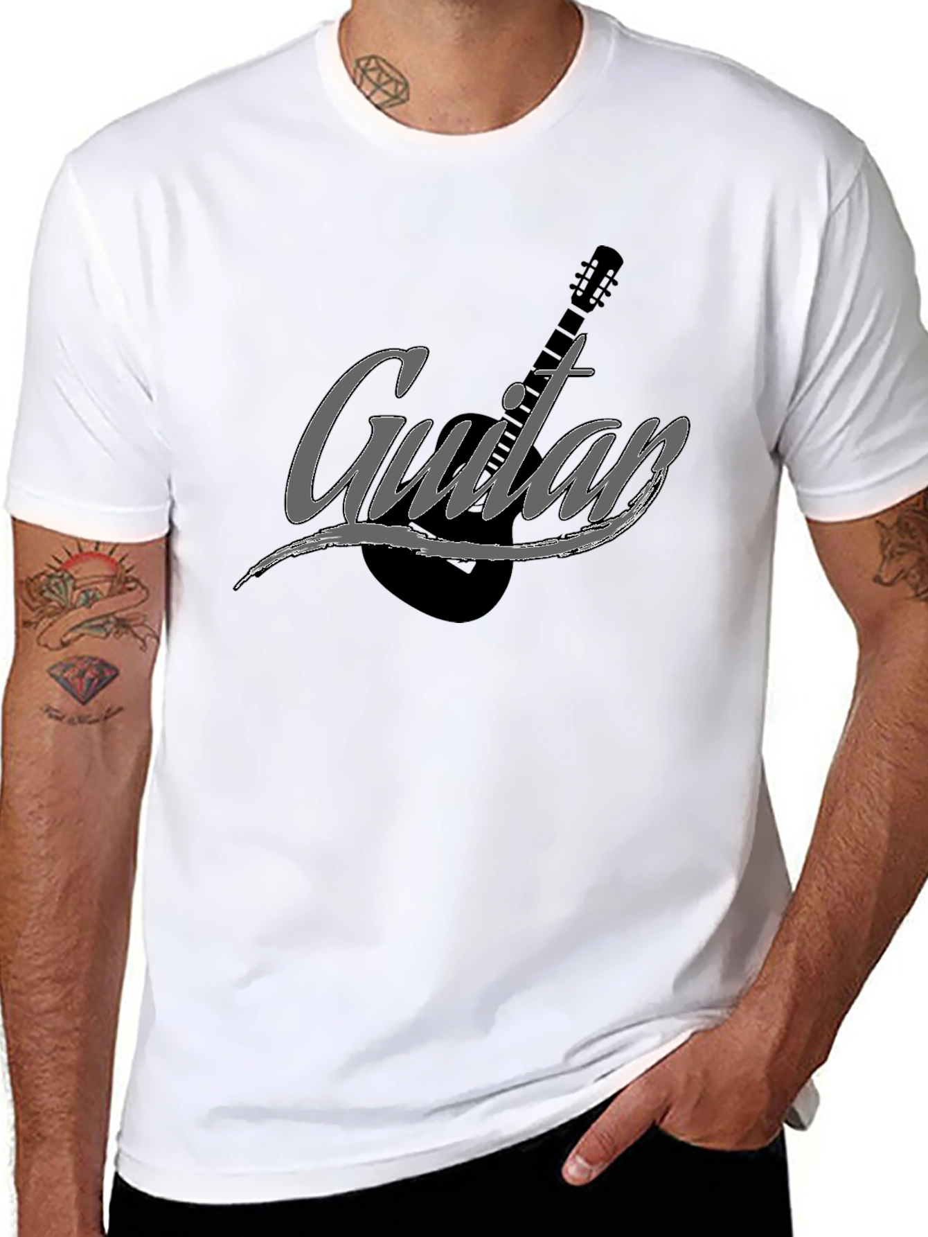 Camiseta Negra Hombre Guitar Estilo Casual
