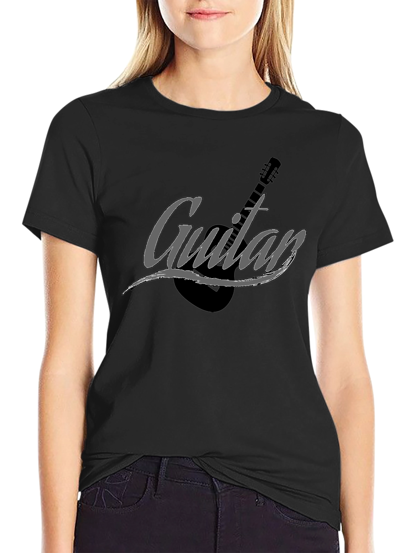 Camiseta Negra Hombre Guitar Estilo Casual
