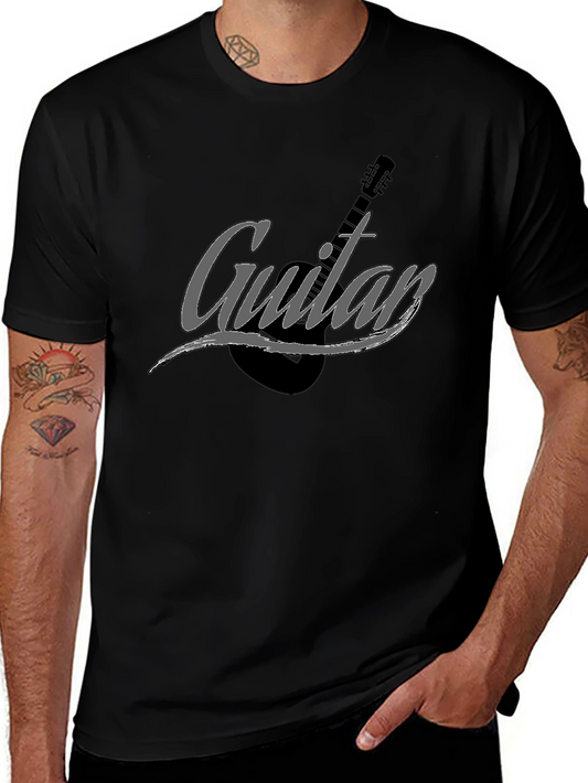 Camiseta Negra Hombre Guitar Estilo Casual