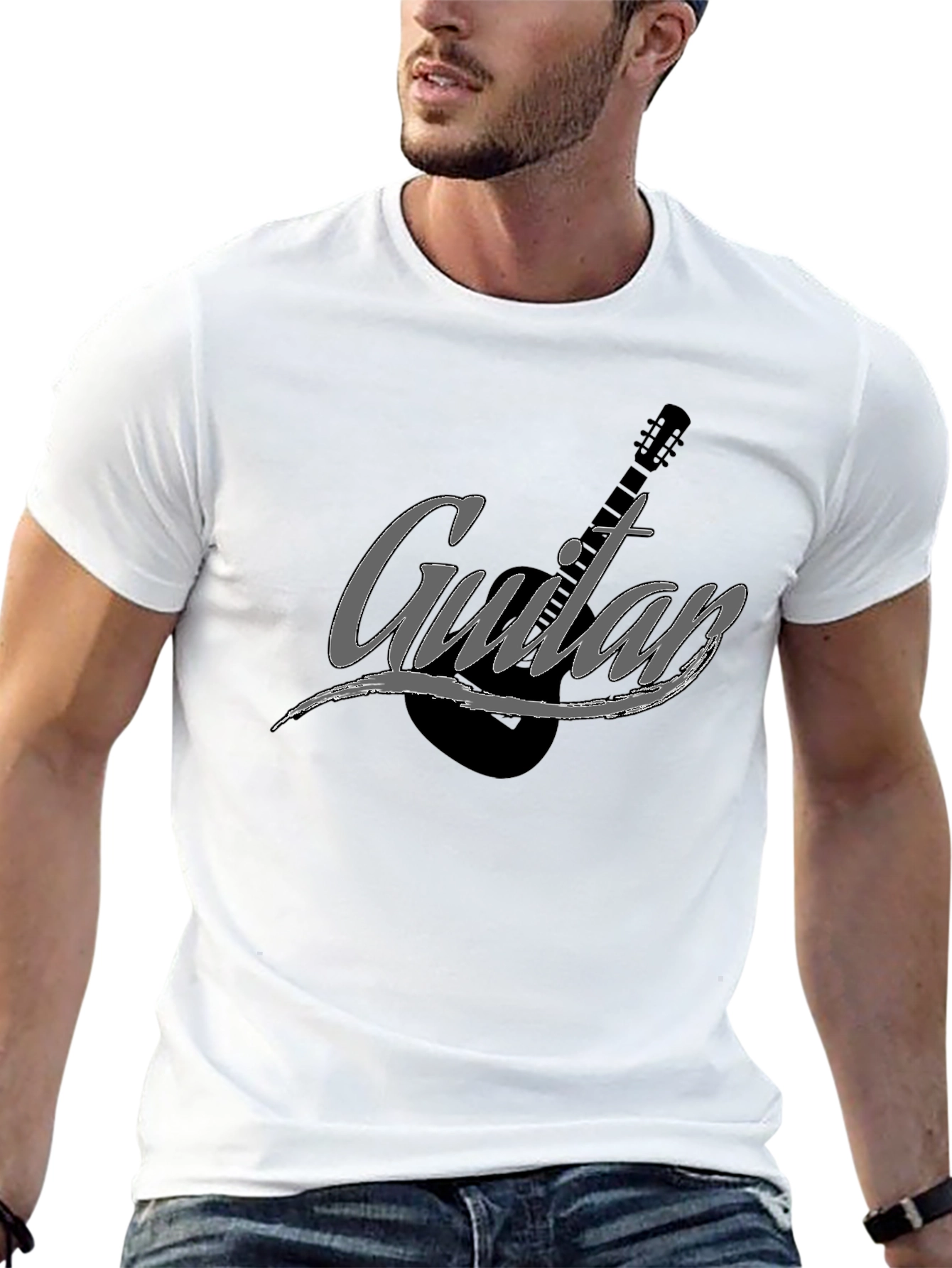 Camiseta Negra Hombre Guitar Estilo Casual