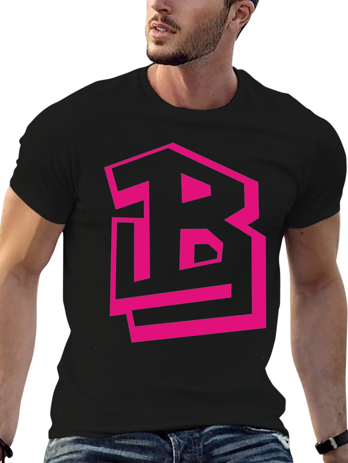 Camiseta Negra con Logo B Fucsia