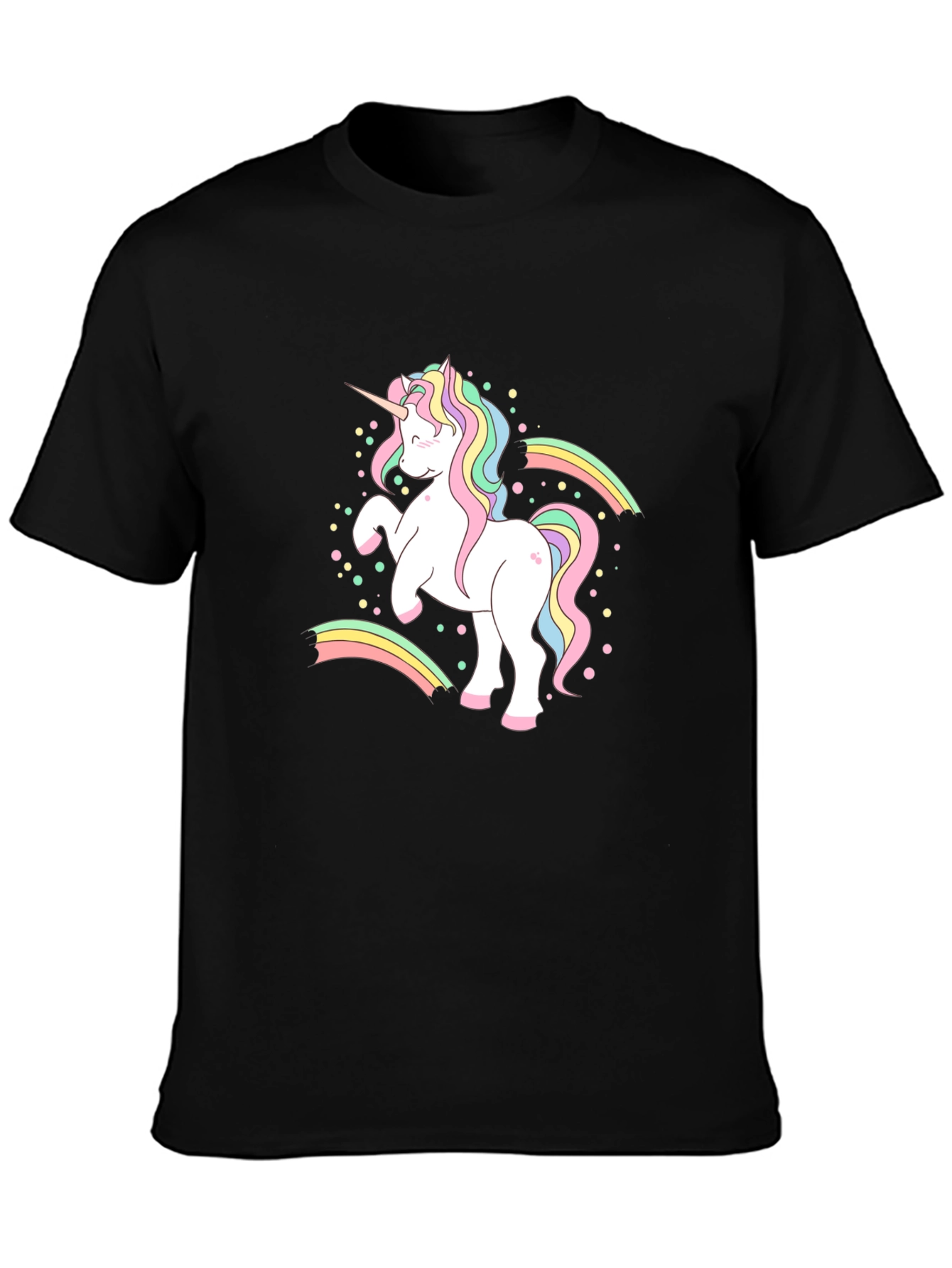 Camiseta Negra Unicornio Arcoíris Hombre