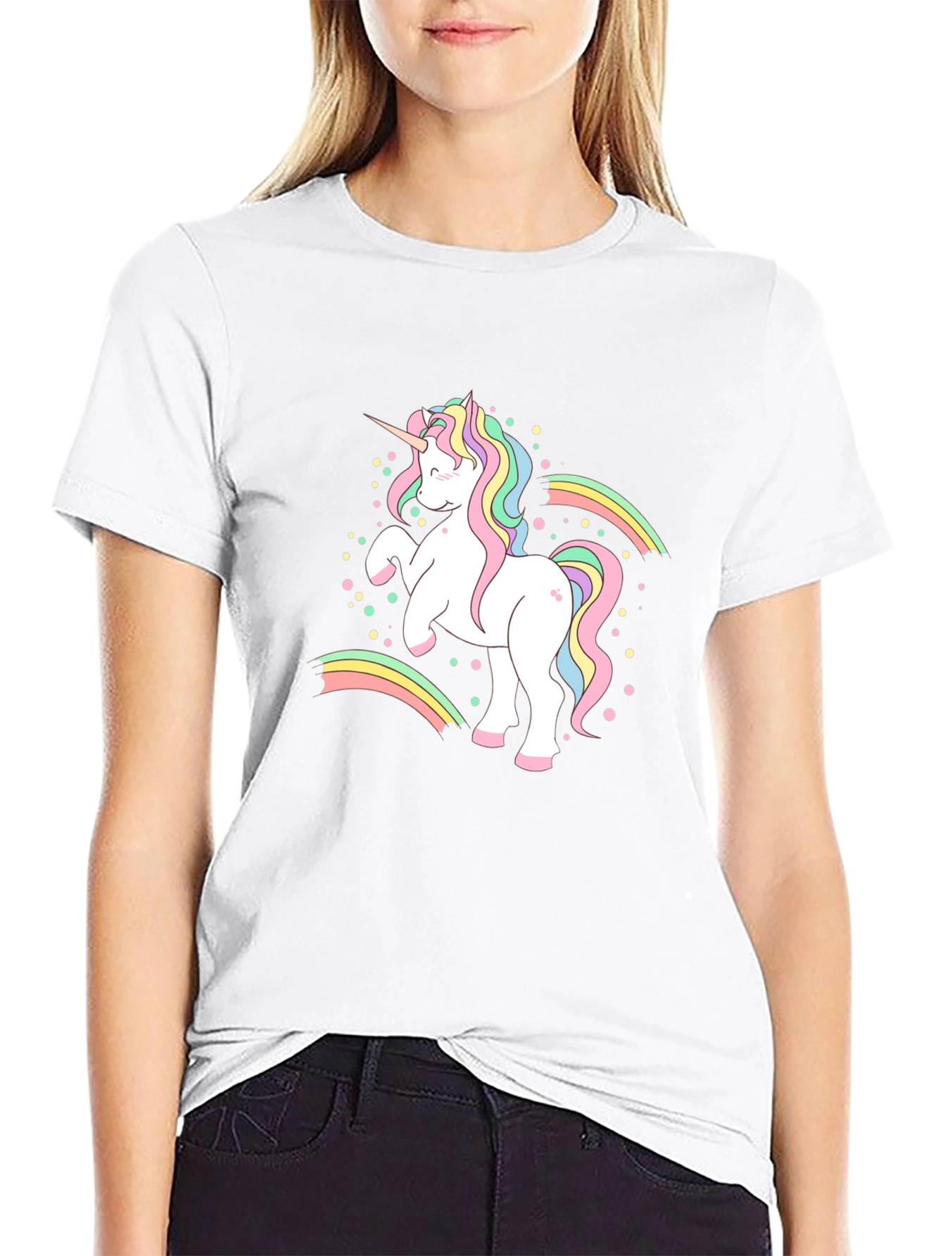 Camiseta Negra Unicornio Arcoíris Hombre