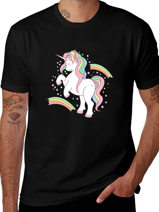 Camiseta Negra Unicornio Arcoíris Hombre