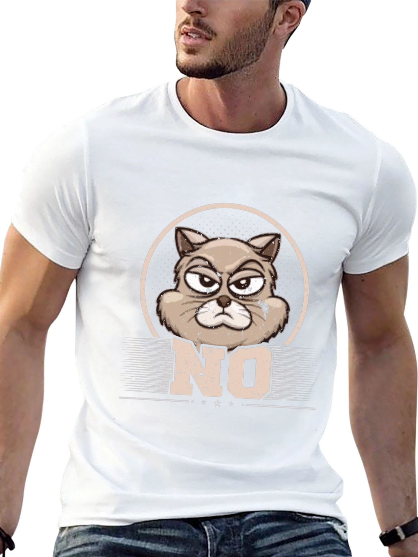 Camiseta Hombre Gato Gruñón NO - Diseño Original