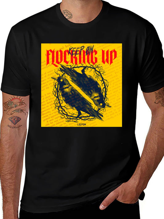 Camiseta Negra con Diseño de Cuervos