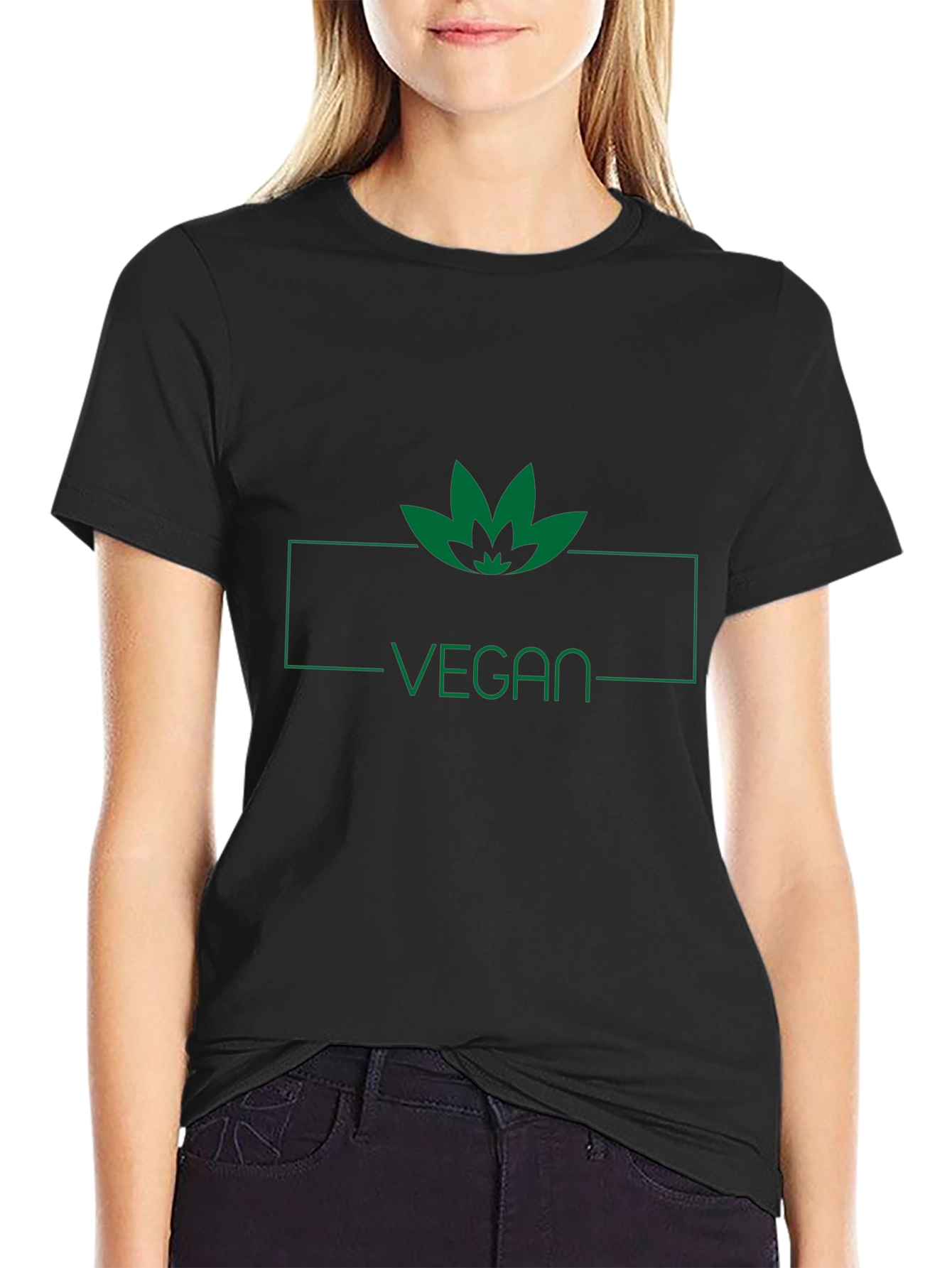 Camiseta Negra Vegana con Diseño de Hoja