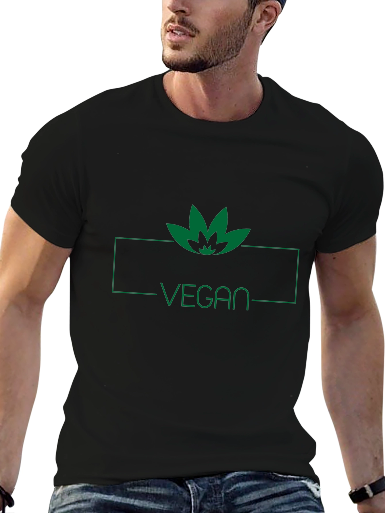 Camiseta Negra Vegana con Diseño de Hoja