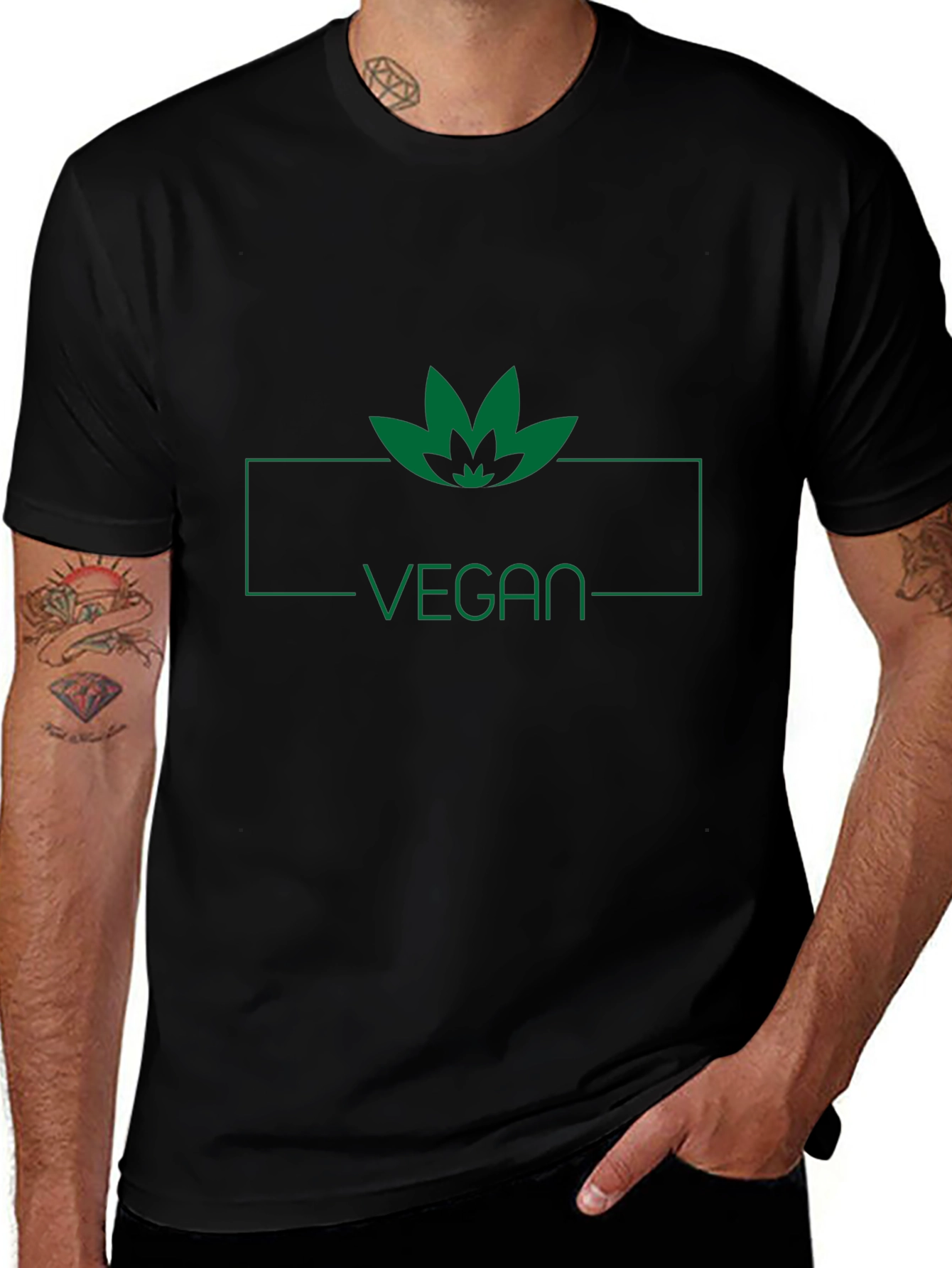 Camiseta Negra Vegana con Diseño de Hoja