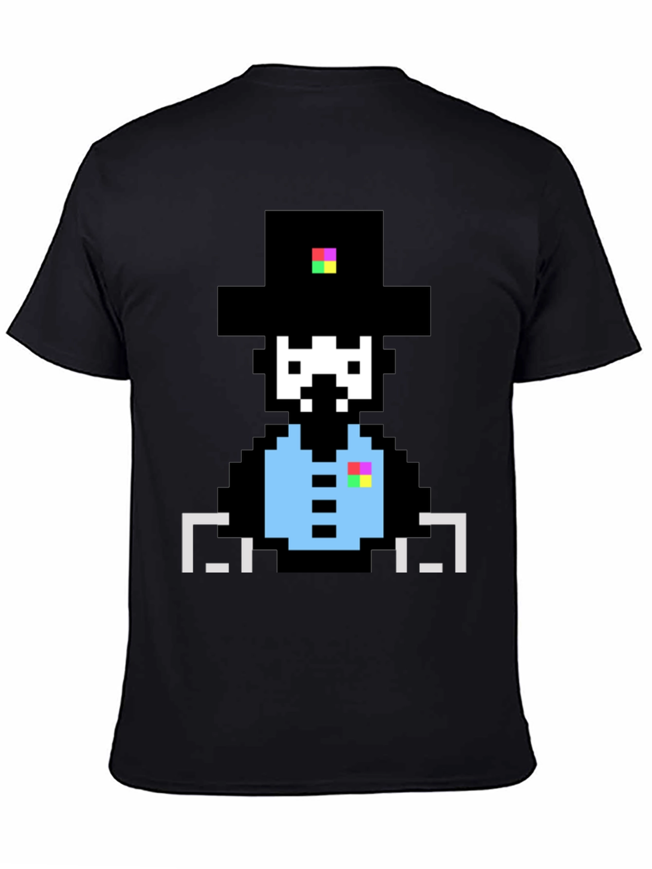 Camiseta Negra con Diseño Pixelado de Sombrero