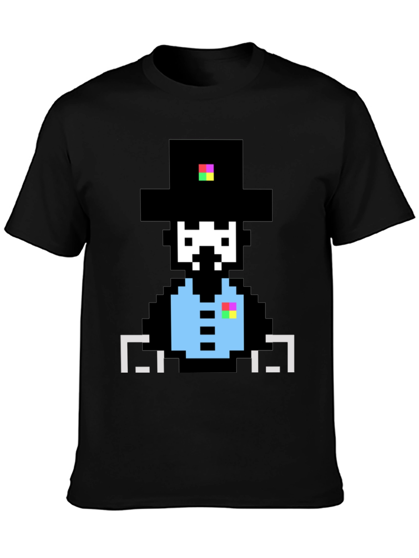 Camiseta Negra con Diseño Pixelado de Sombrero