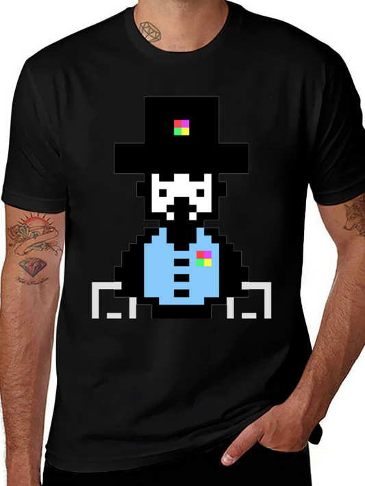 Camiseta Negra con Diseño Pixelado de Sombrero