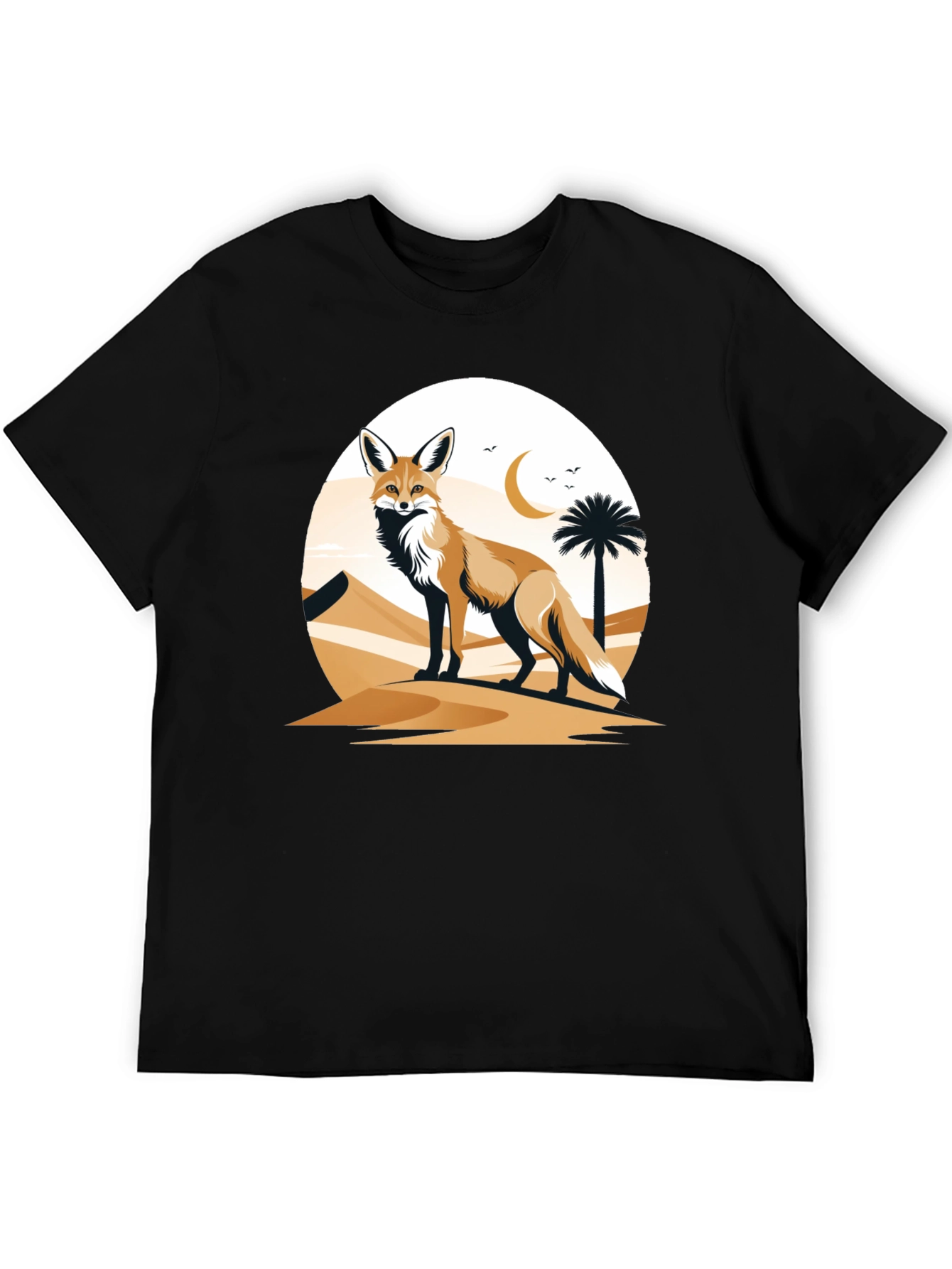 Camiseta Negra con Diseño de Zorro del Desierto