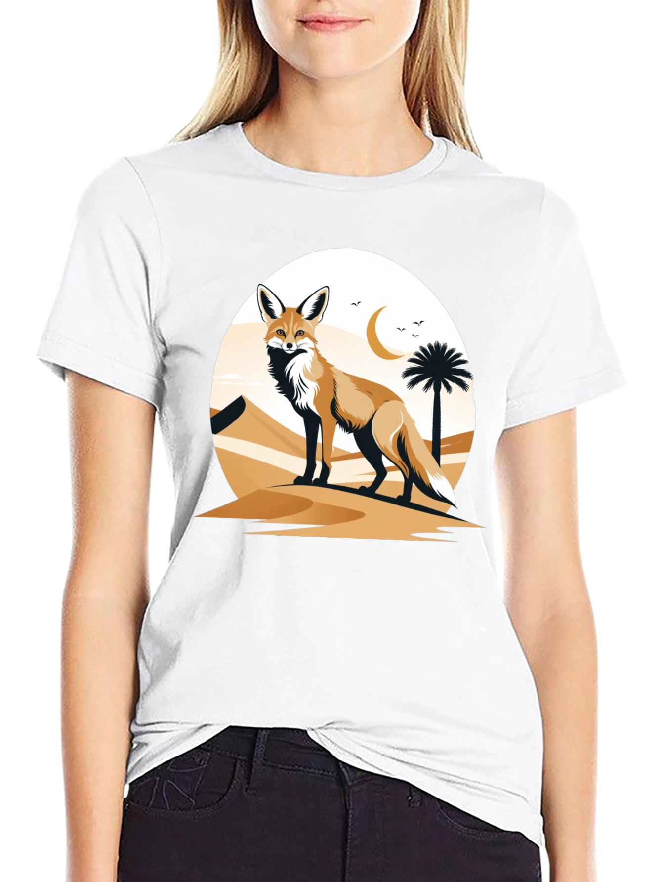 Camiseta Negra con Diseño de Zorro del Desierto