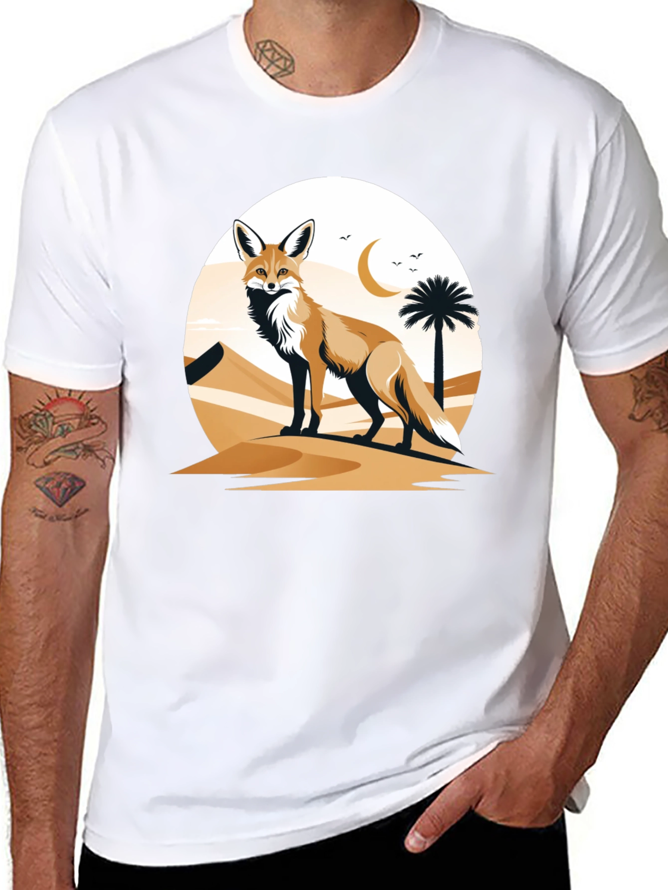 Camiseta Negra con Diseño de Zorro del Desierto