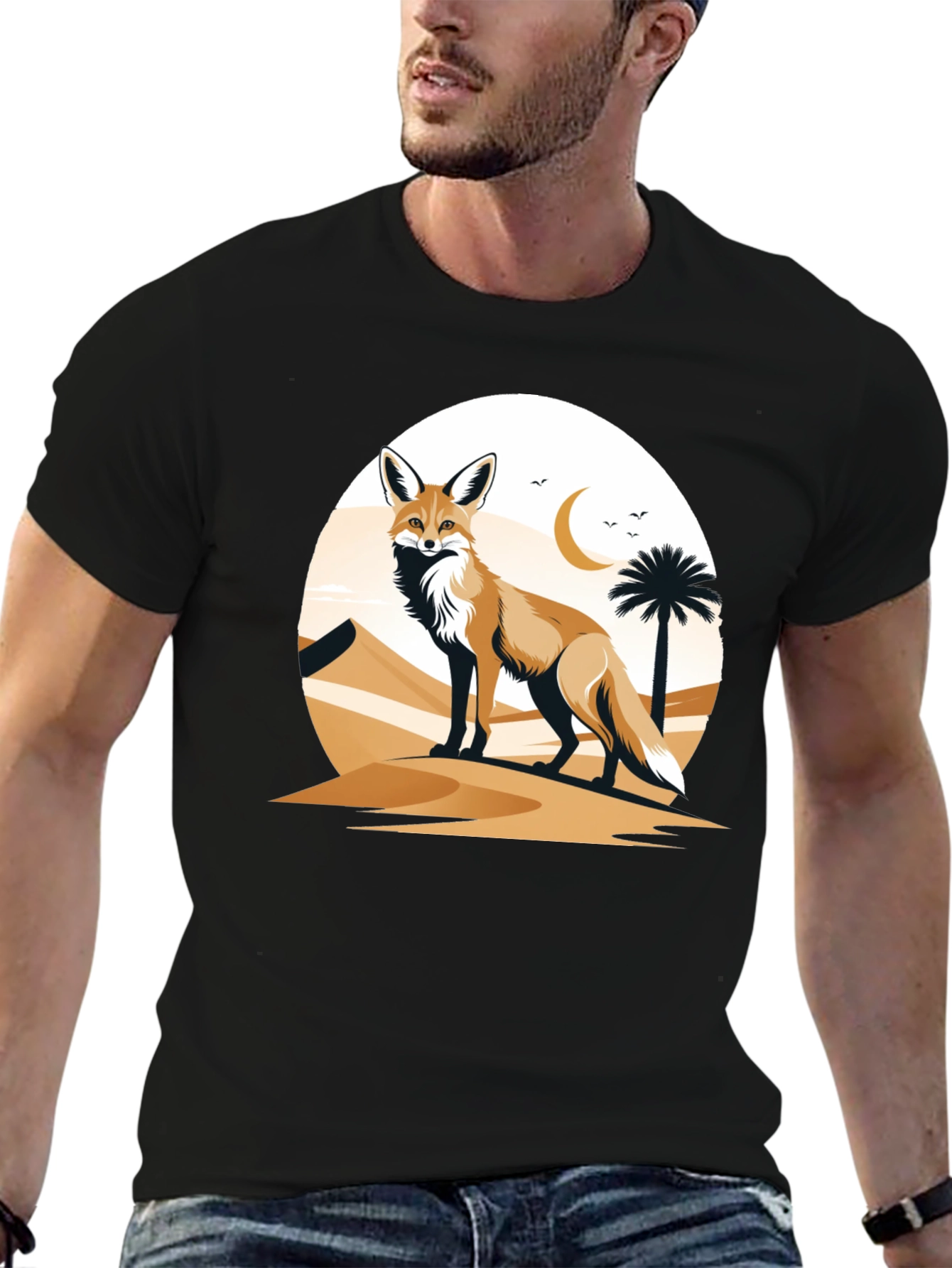 Camiseta Negra con Diseño de Zorro del Desierto