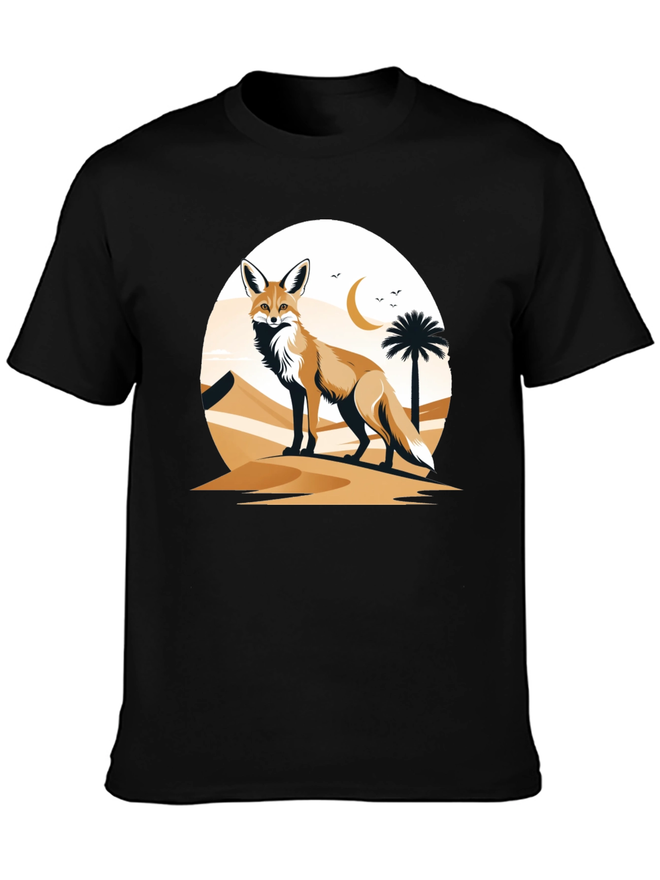 Camiseta Negra con Diseño de Zorro del Desierto