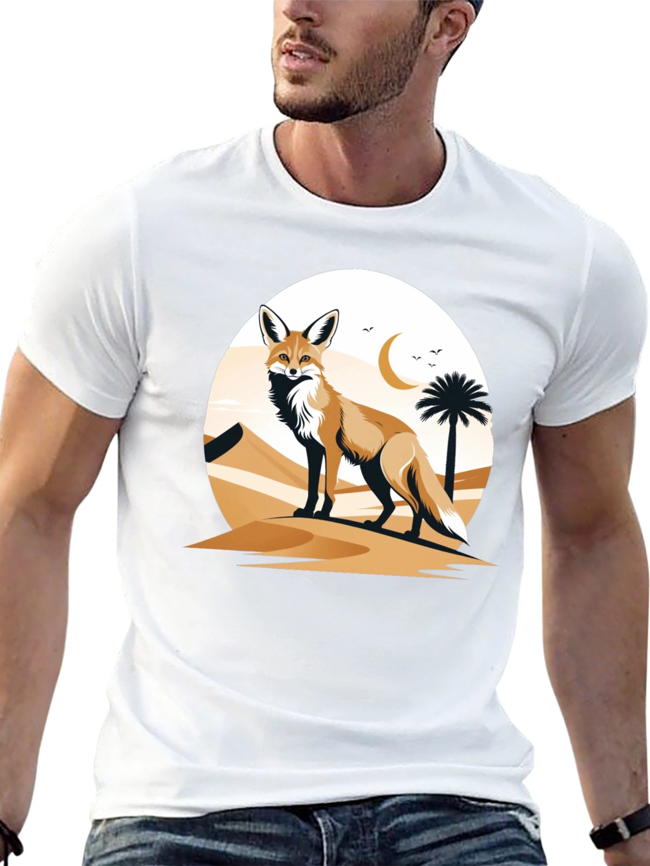 Camiseta Negra con Diseño de Zorro del Desierto