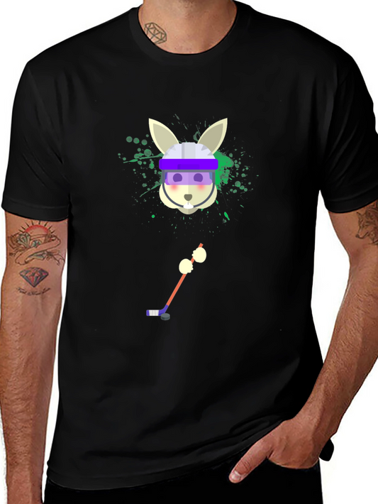 Camiseta Negra Gráfica de Conejo Jugador de Hockey