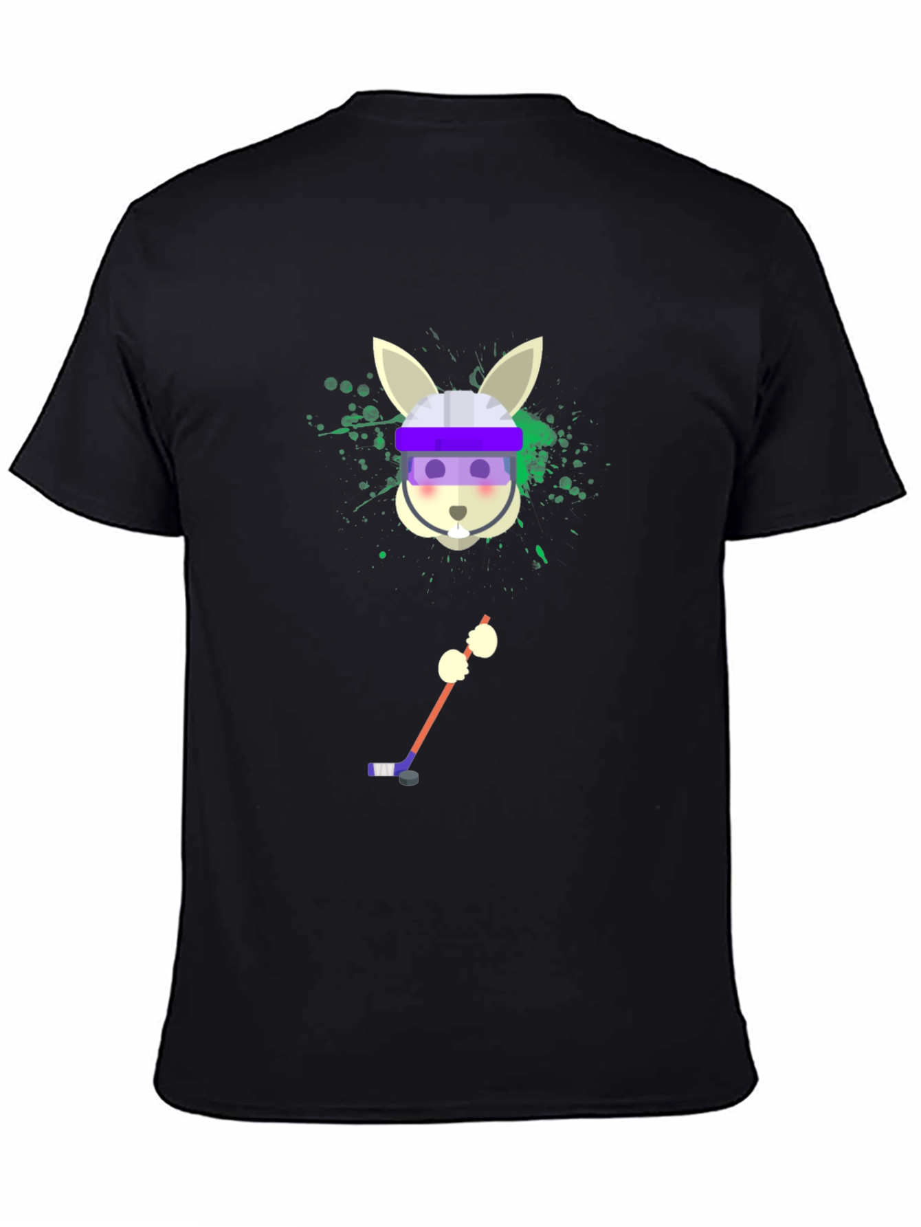 Camiseta Negra Gráfica de Conejo Jugador de Hockey