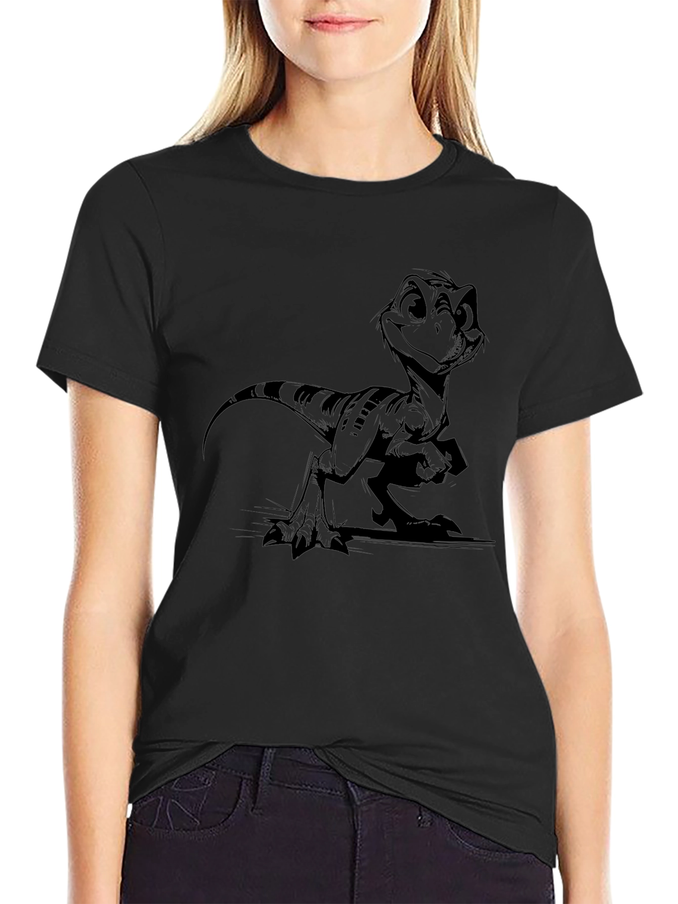 Camiseta Negra con Diseño de Dinosaurio