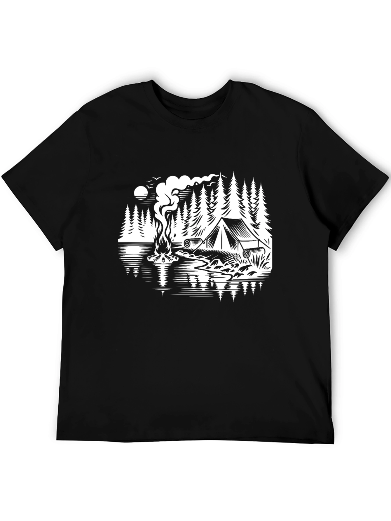 Camiseta Negra con Diseño de Camping