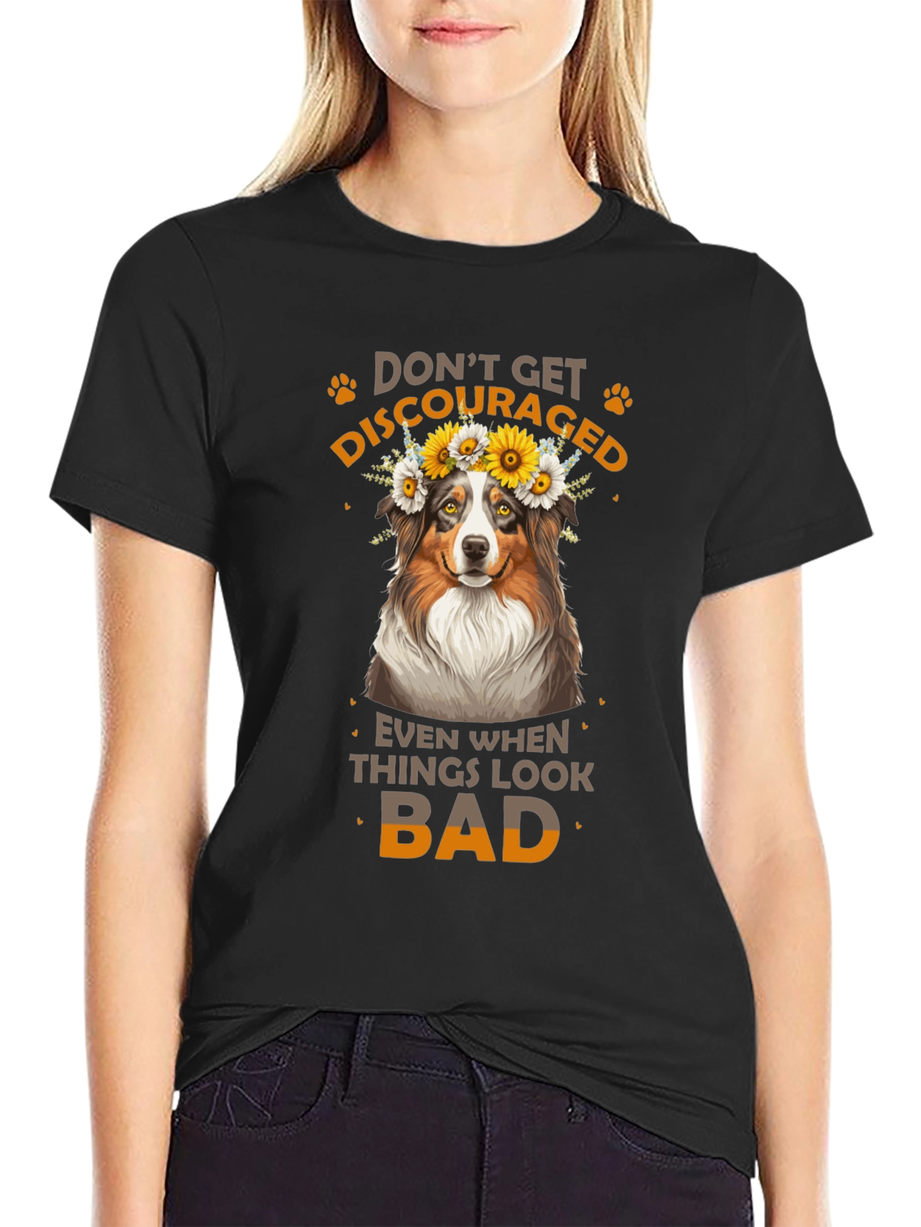 Camiseta Negra No Te Desanimes con Diseño de Perro