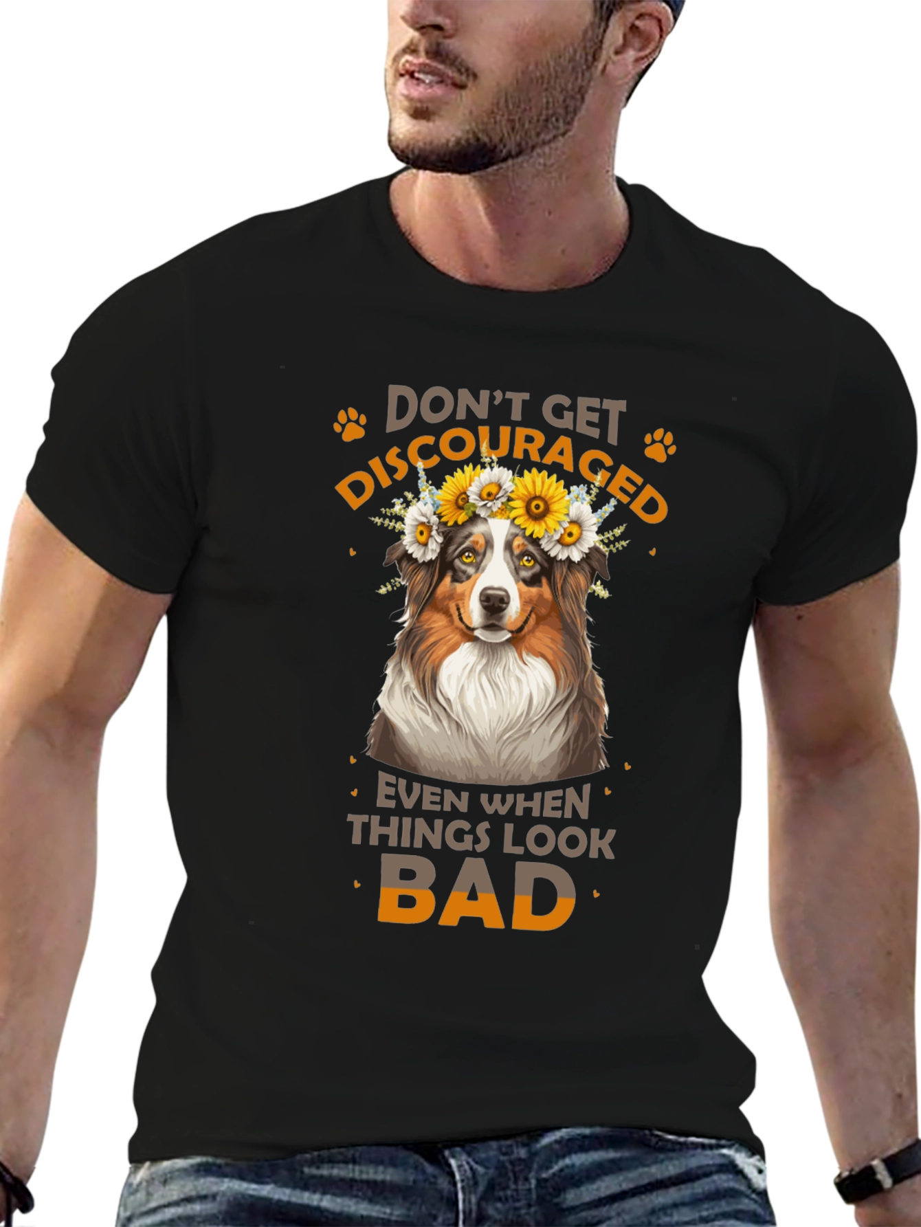 Camiseta Negra No Te Desanimes con Diseño de Perro